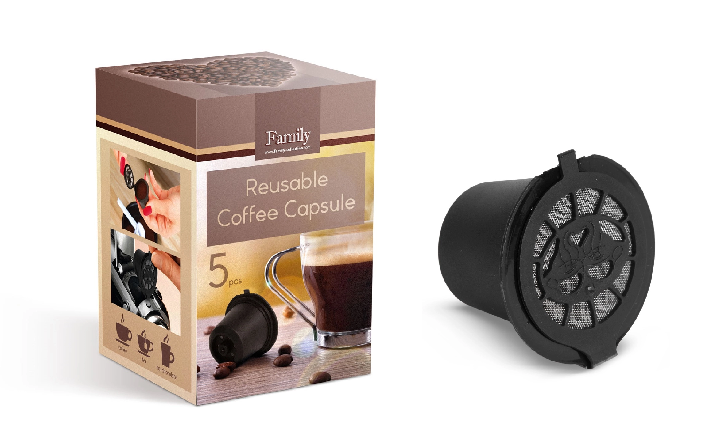 Újratölthető Nespresso műanyag kávékapszula 5db/csomag