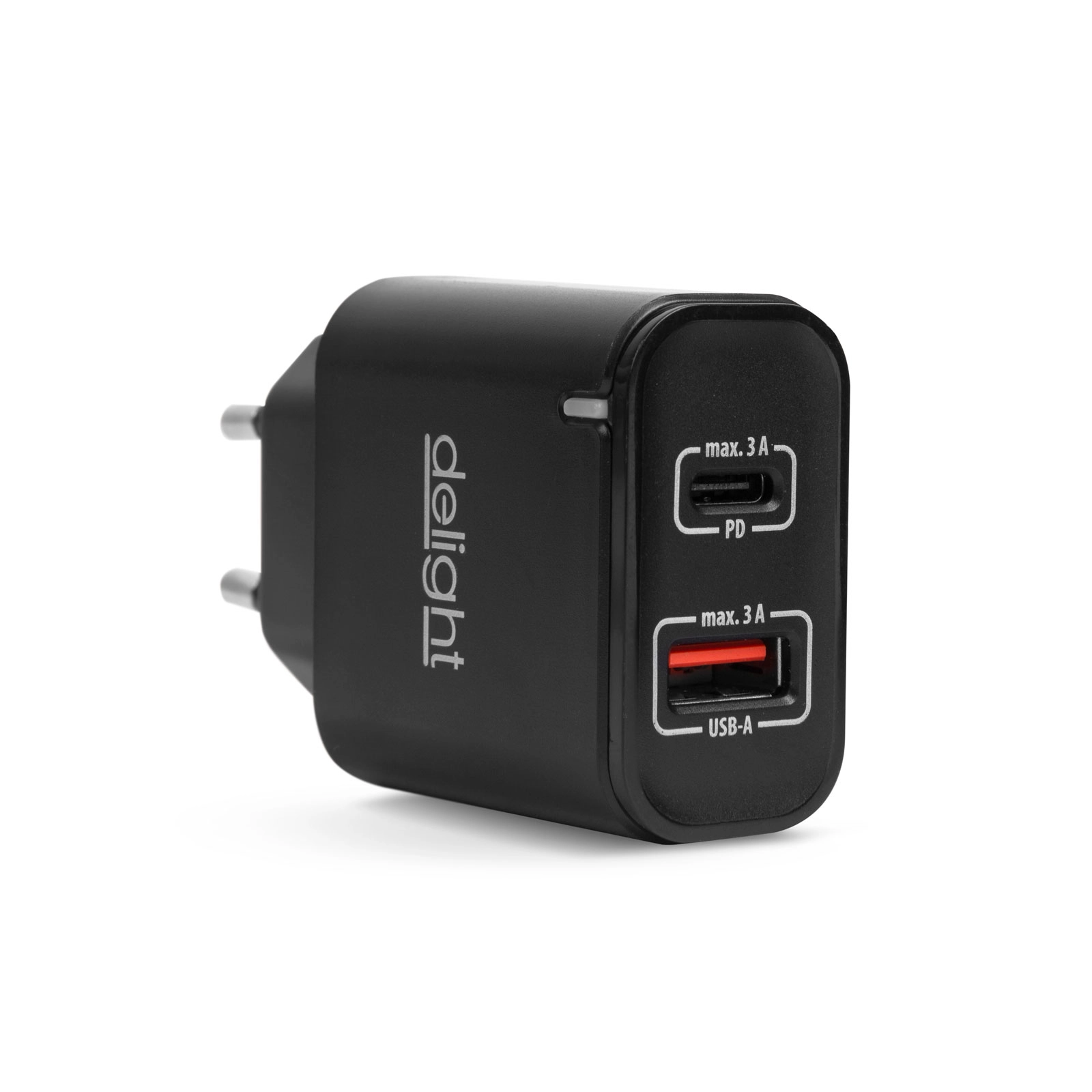 Hálózati Adapter USB + Type-C PD20W gyorstöltéssel – fekete (telefontöltő)