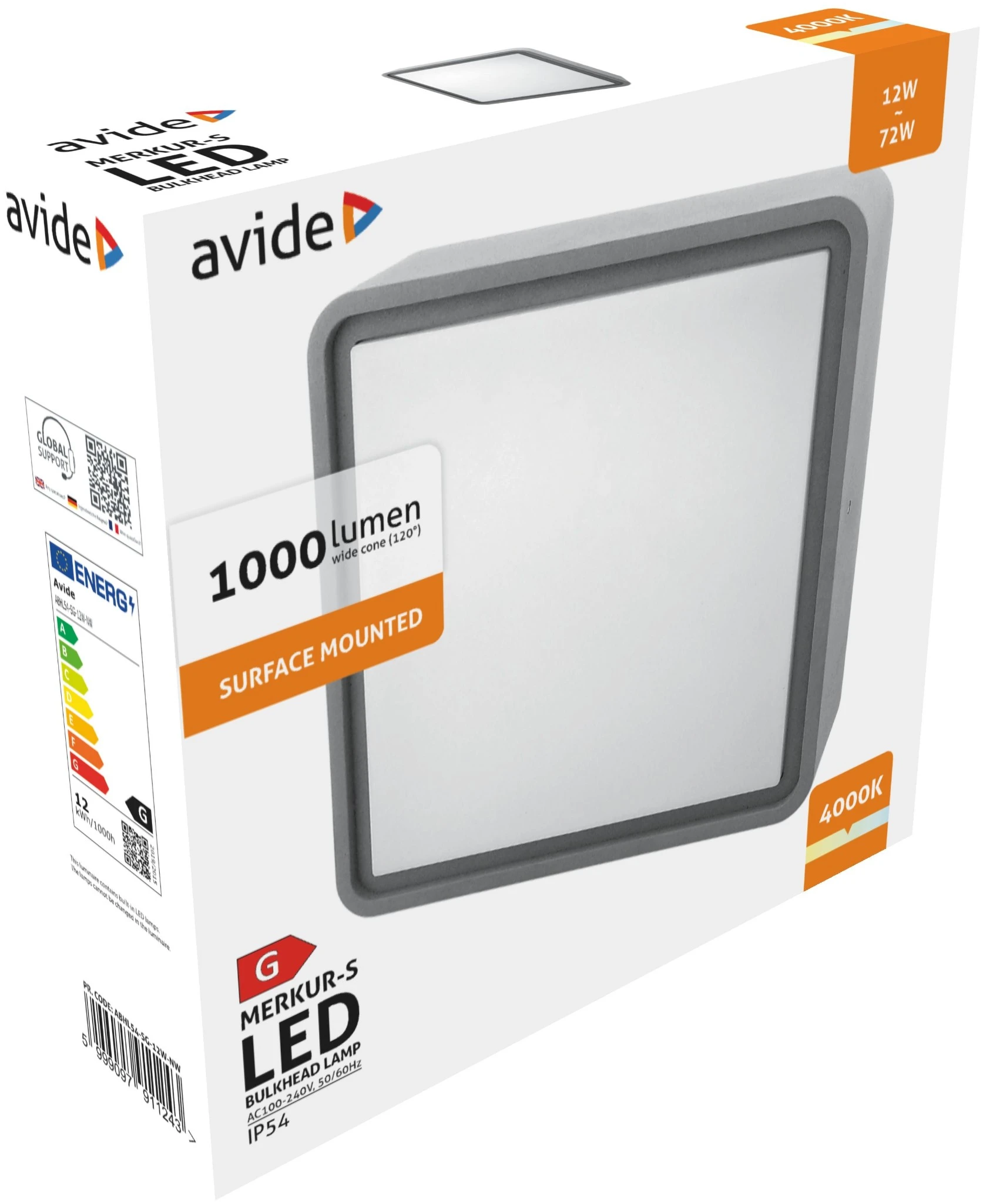 Avide (Merkur-S) Cseppálló Mennyezeti Lámpa Négyzetes IP54 12W NW 4000K Szürke | KÜLÖN CSOMAG |