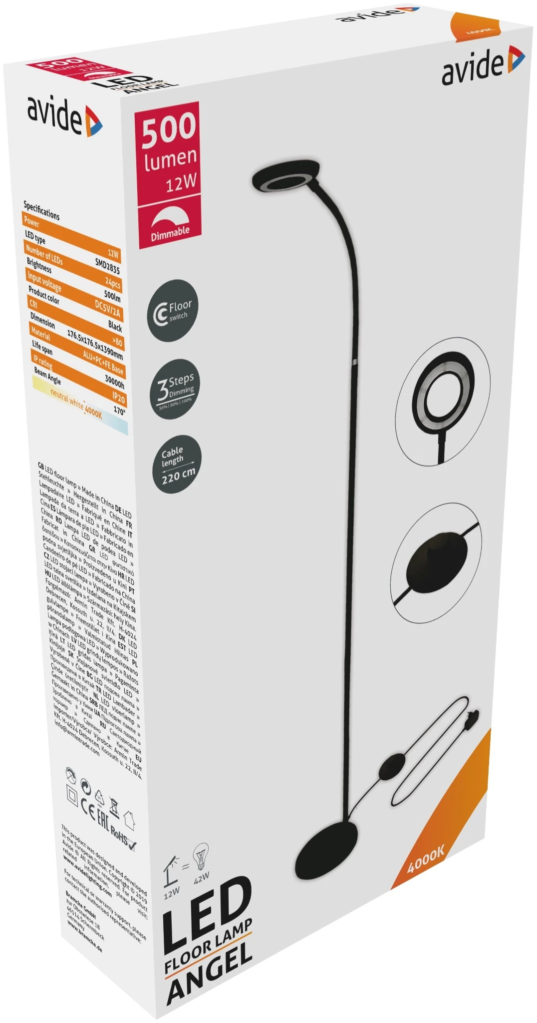 Avide LED Állólámpa Angel 12W NW Fekete | KÜLÖN CSOMAG |