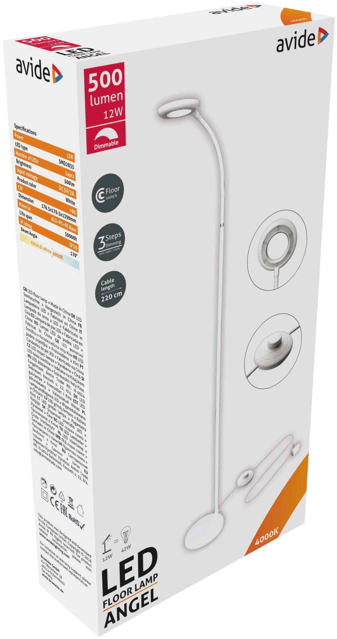 Avide LED Állólámpa Angel 12W NW Fehér | KÜLÖN CSOMAG |