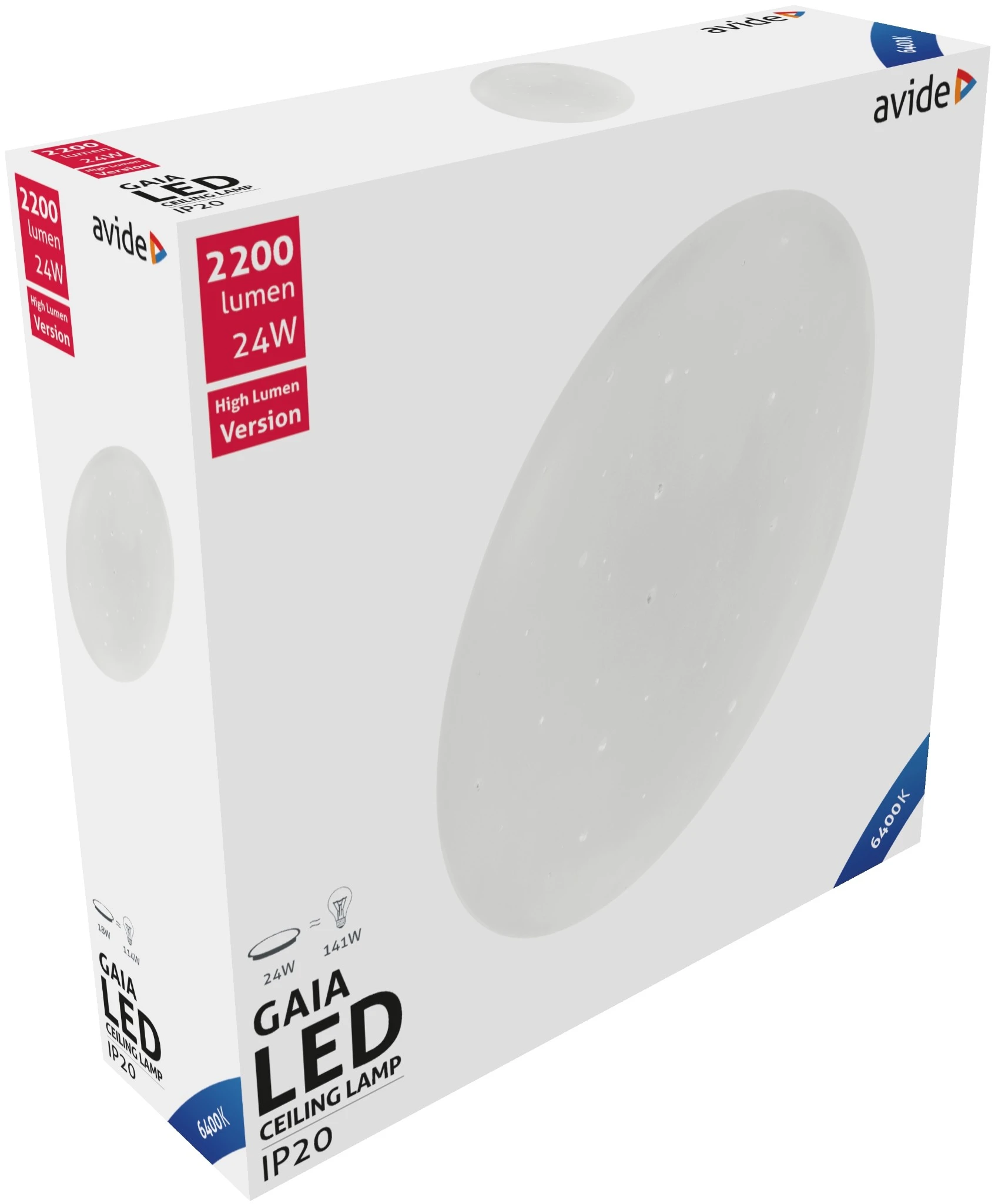 Avide LED Mennyezeti Lámpa Gaia 24W 380*105mm CW 6400K | KÜLÖN CSOMAG |