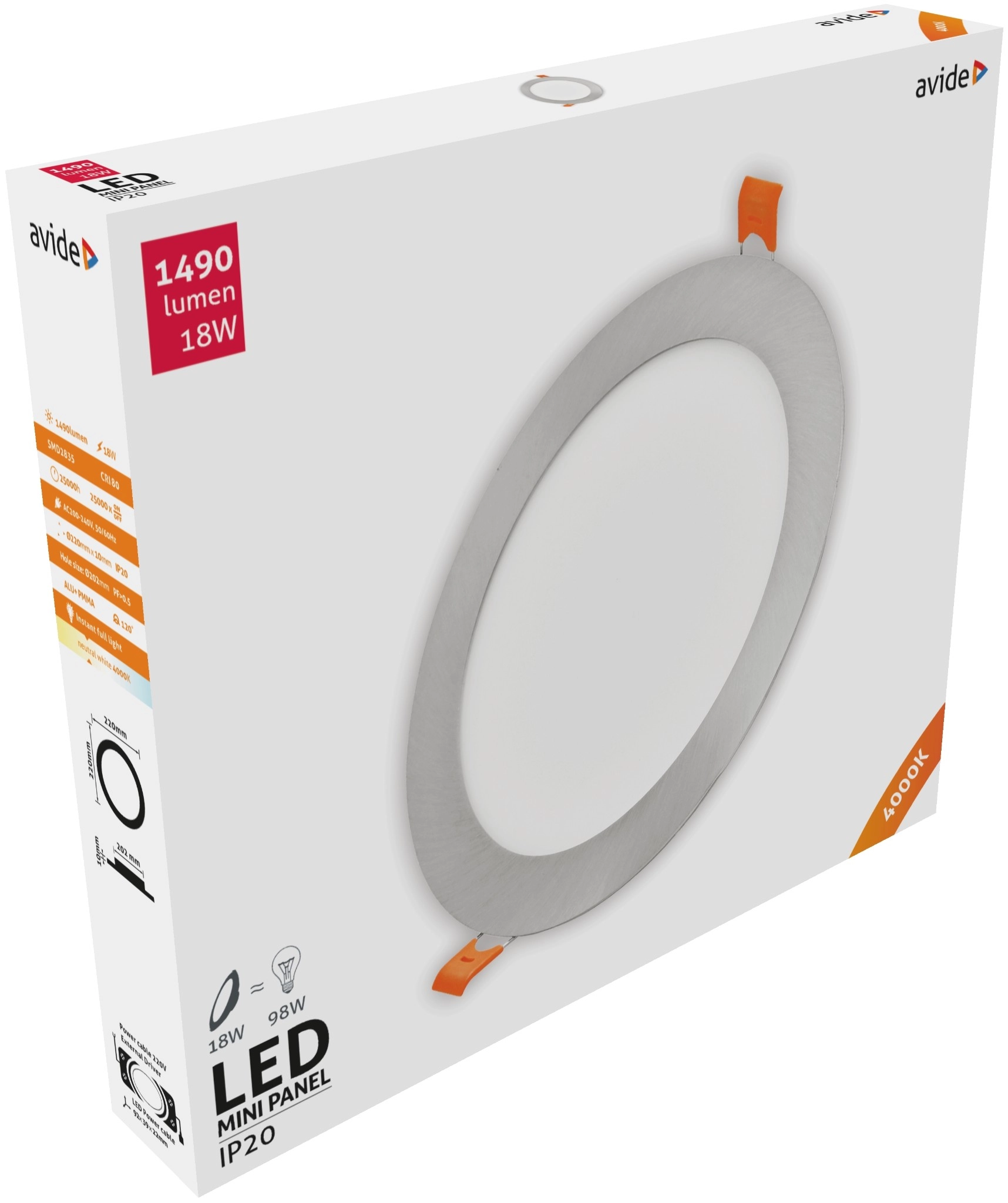 Avide LED Beépíthető Kerek Mennyezeti Lámpa ALU Szatén Nikkel 18W NW 4000K | KÜLÖN CSOMAG |