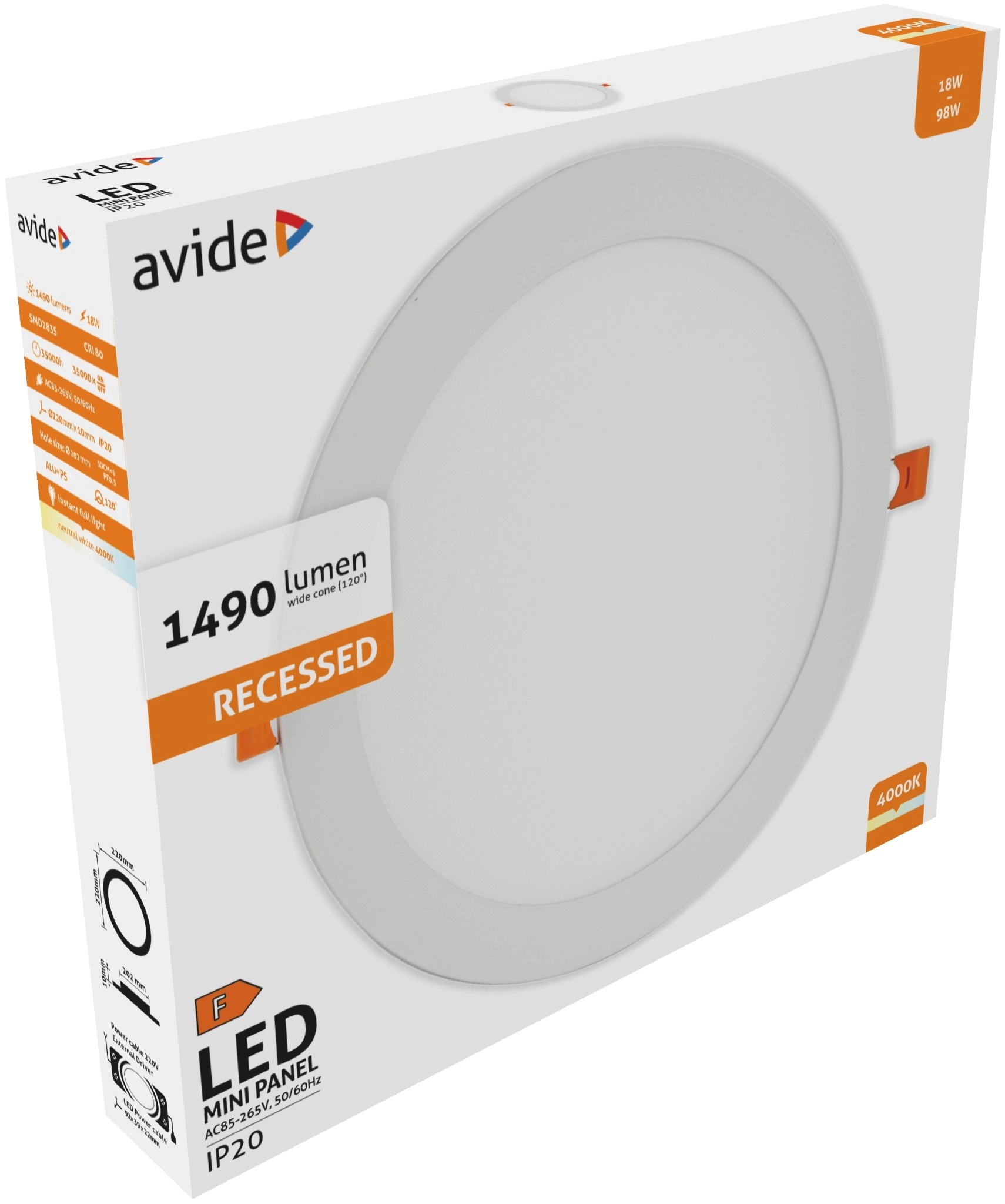Avide LED Beépíthető Kerek Mennyezeti Lámpa ALU 18W NW 4000K | KÜLÖN CSOMAG |