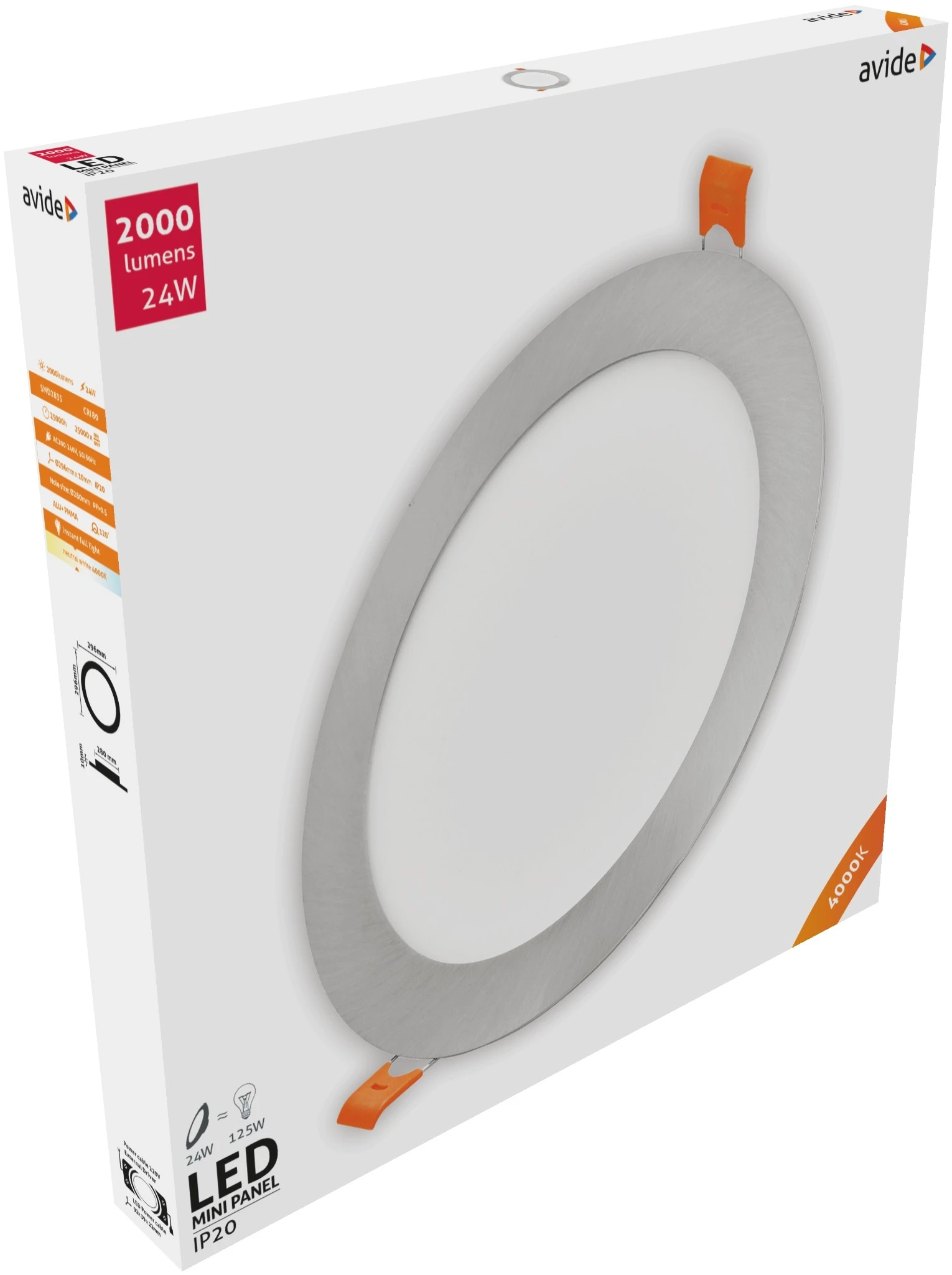 Avide LED Beépíthető Kerek Mennyezeti Lámpa ALU Szatén Nikkel 24W NW 4000K | KÜLÖN CSOMAG |