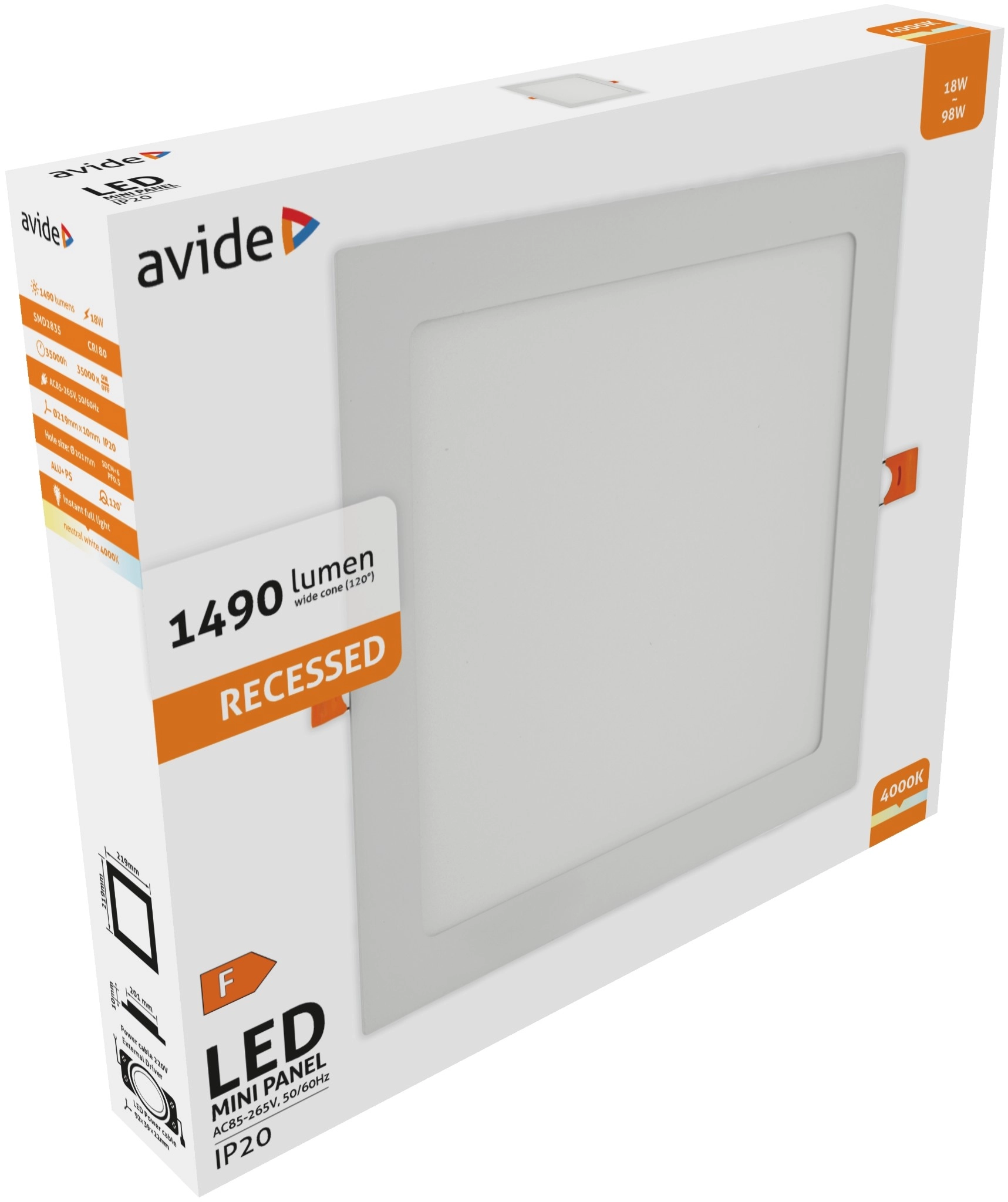 Avide LED Beépíthető Négyzetes Mennyezeti Lámpa ALU 18W NW 4000K | KÜLÖN CSOMAG |