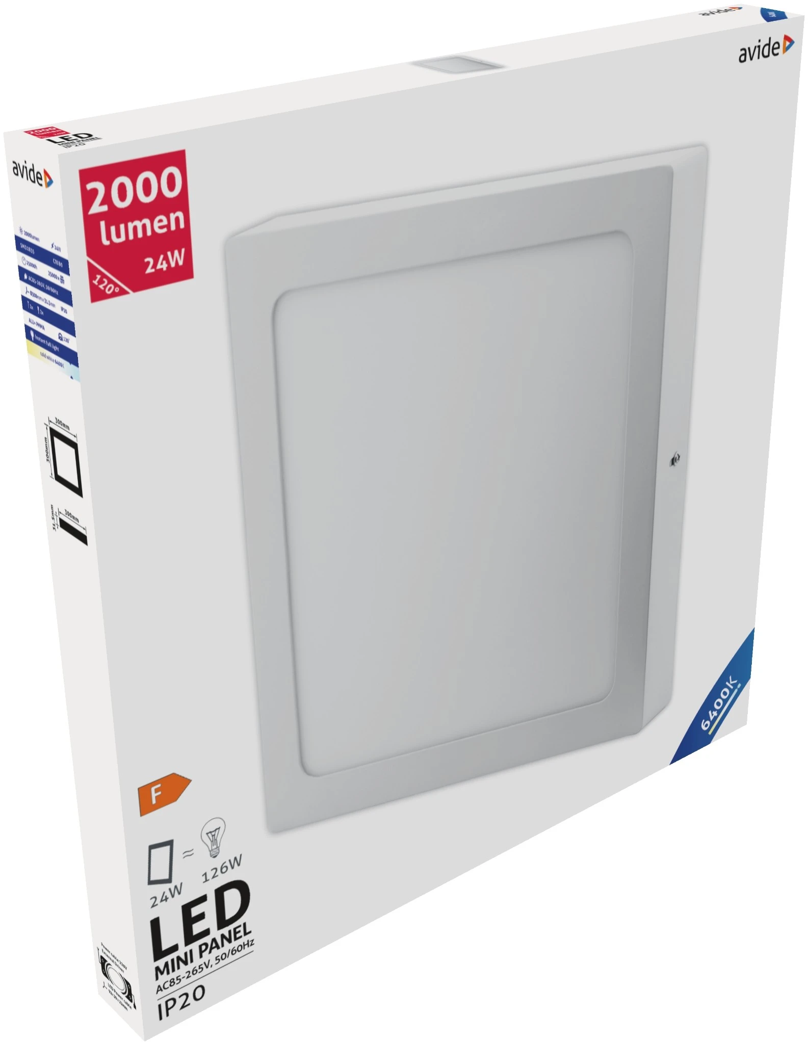 Avide LED Falra Szerelhető Négyzetes Mennyezeti Lámpa ALU 24W CW 6400K | KÜLÖN CSOMAG |