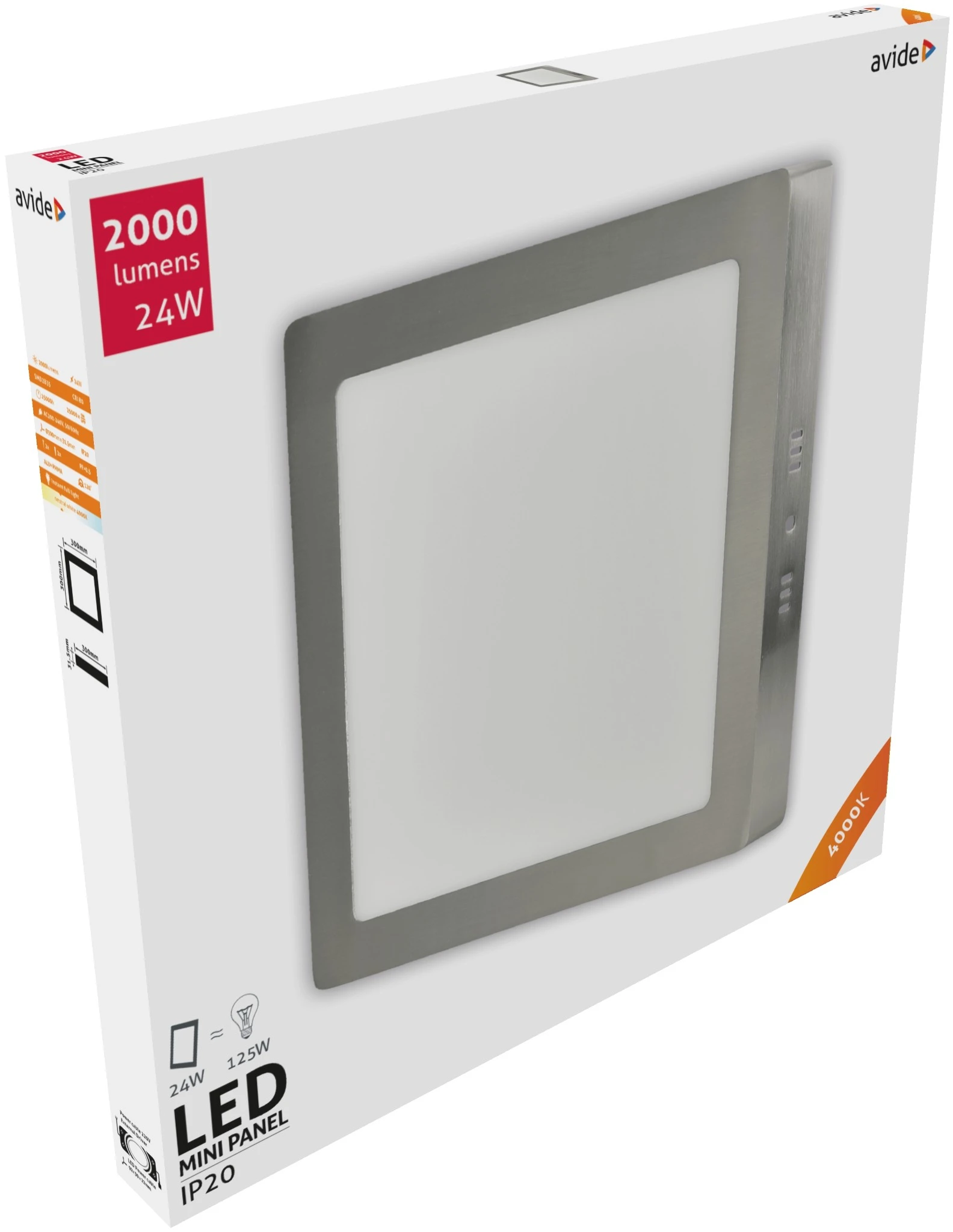 Avide LED Falra Szerelhető Négyzetes Mennyezeti Lámpa ALU Szatén Nikkel 24W NW 4000K | KÜLÖN CSOMAG |