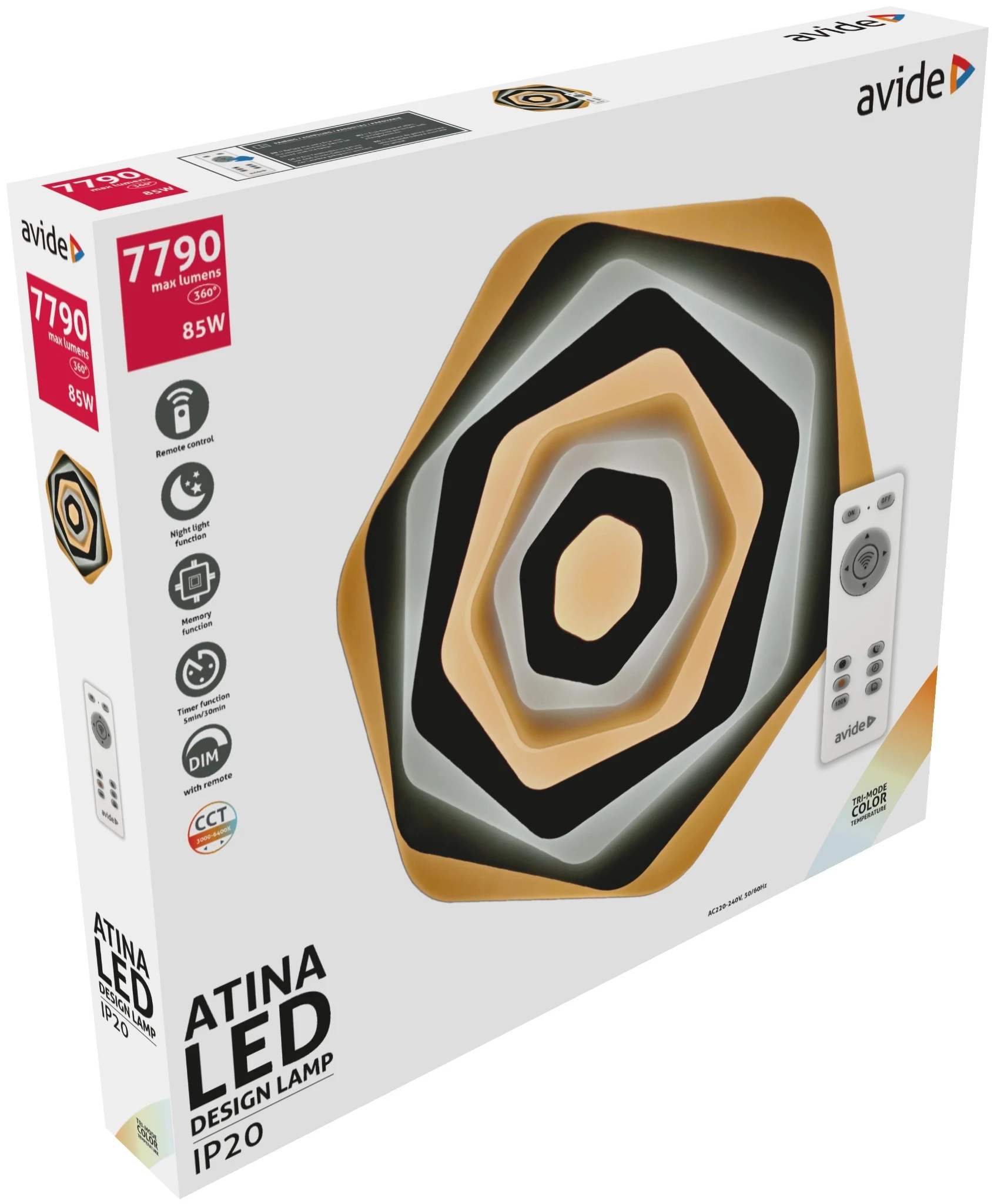 Avide Design Mennyezeti Lámpa Atina 85W(42.5+42.5) RF Távirányítóval | KÜLÖN CSOMAG |