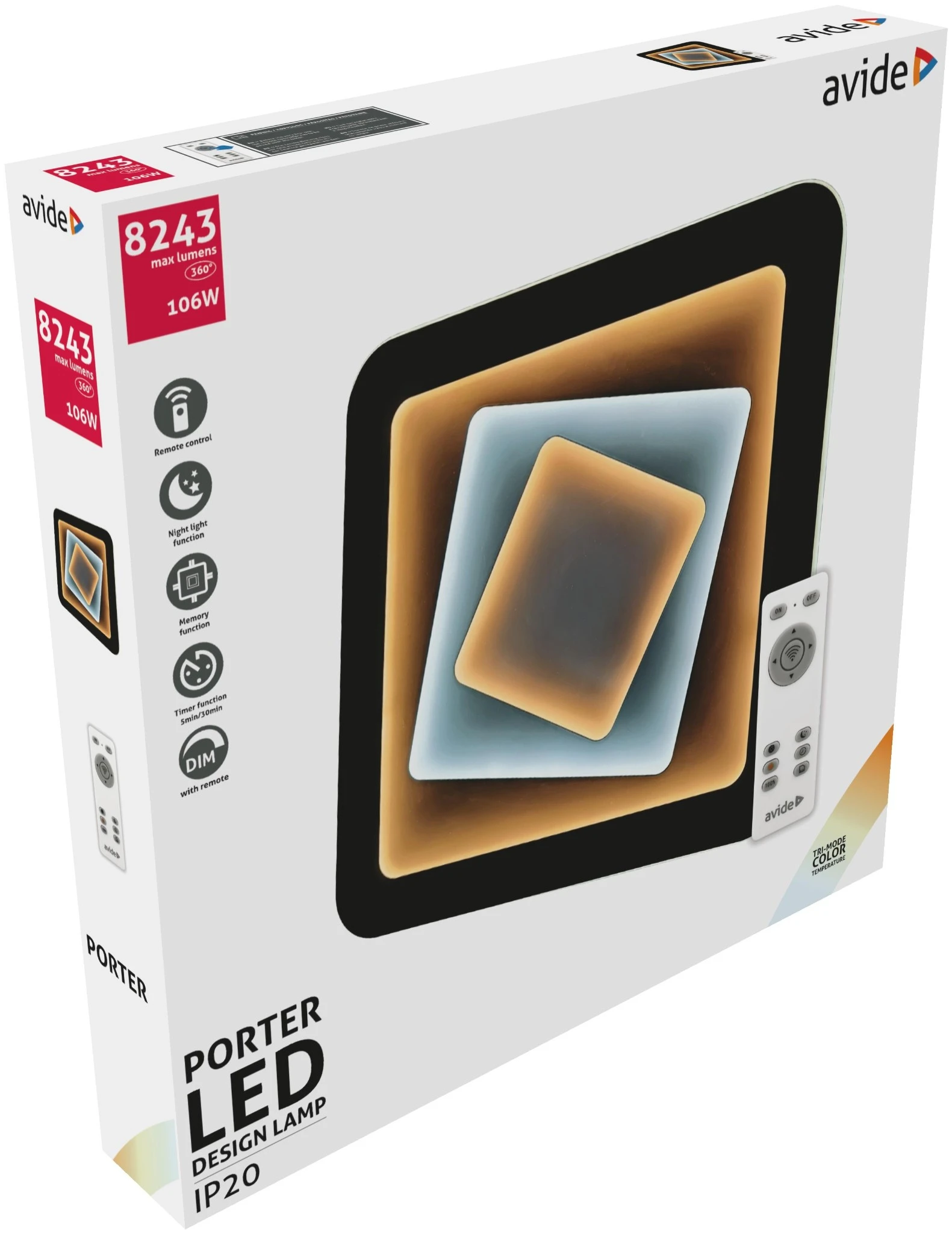 Avide Design Mennyezeti Lámpa Porter 106W(53+53) RF Távirányítóval | KÜLÖN CSOMAG |