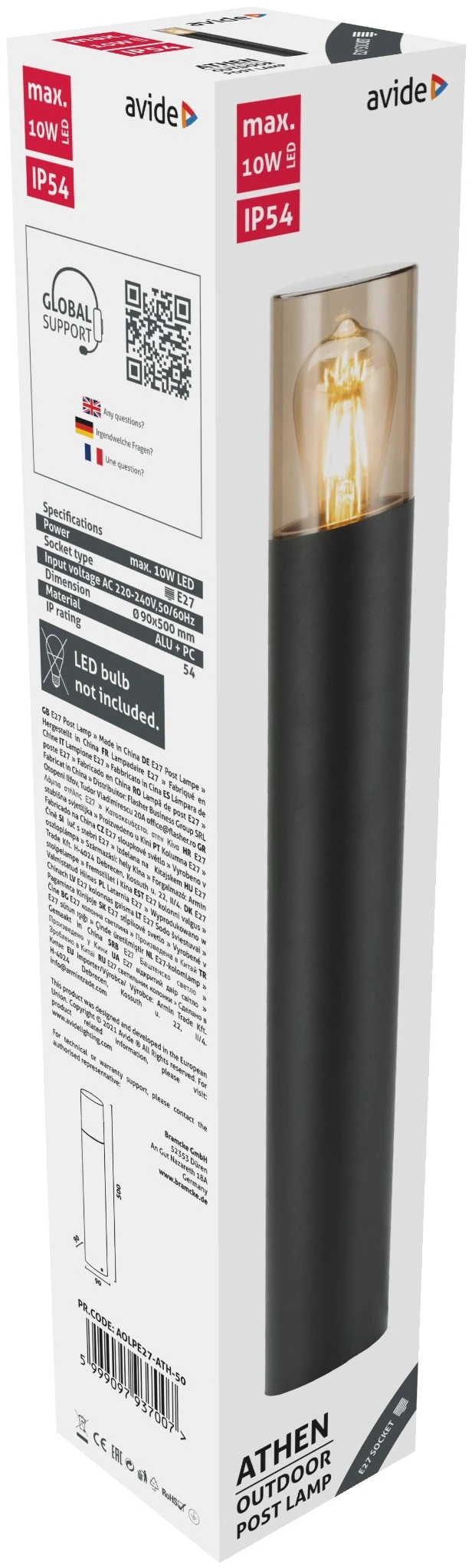 Avide kültéri álló lámpa Athen 1xE27 500mm IP54 | KÜLÖN CSOMAG |