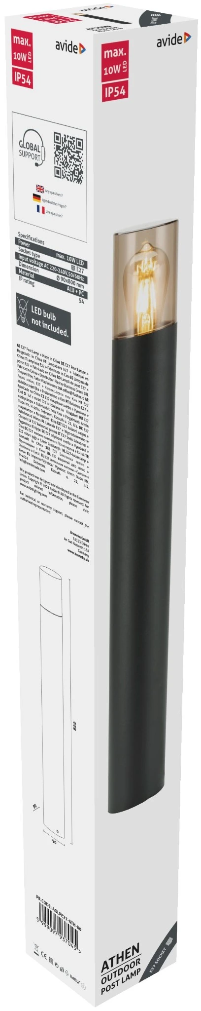 Avide kültéri álló lámpa Athen 1xE27 800mm IP54 | KÜLÖN CSOMAG |