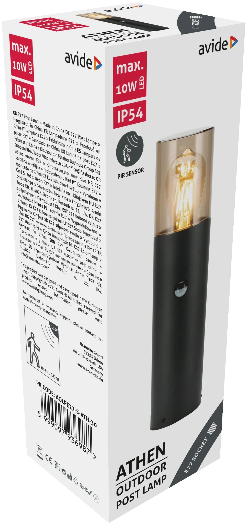 Avide kültéri álló lámpa Athen 1xE27 PIR 300mm IP54 | KÜLÖN CSOMAG |