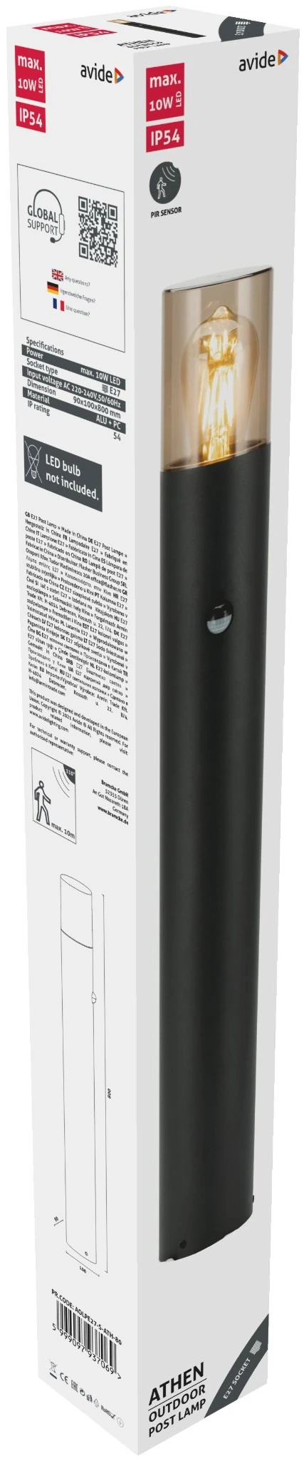 Avide kültéri álló lámpa Athen 1xE27 PIR 800mm IP54 | KÜLÖN CSOMAG |