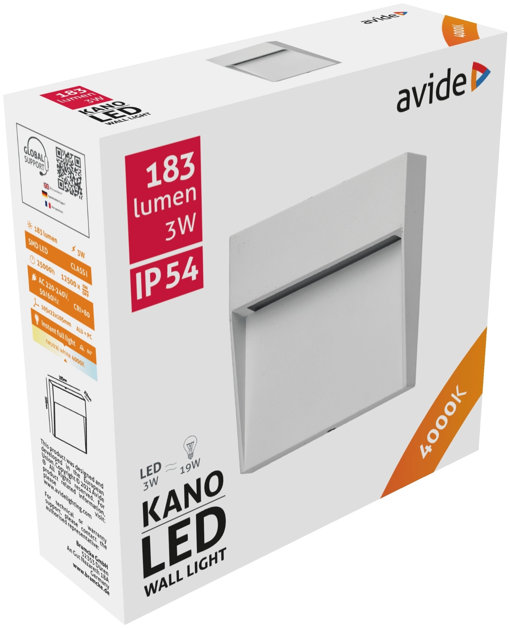Avide kültéri lépcső lámpa Kano LED 3W NW IP54 10.5cm | KÜLÖN CSOMAG |