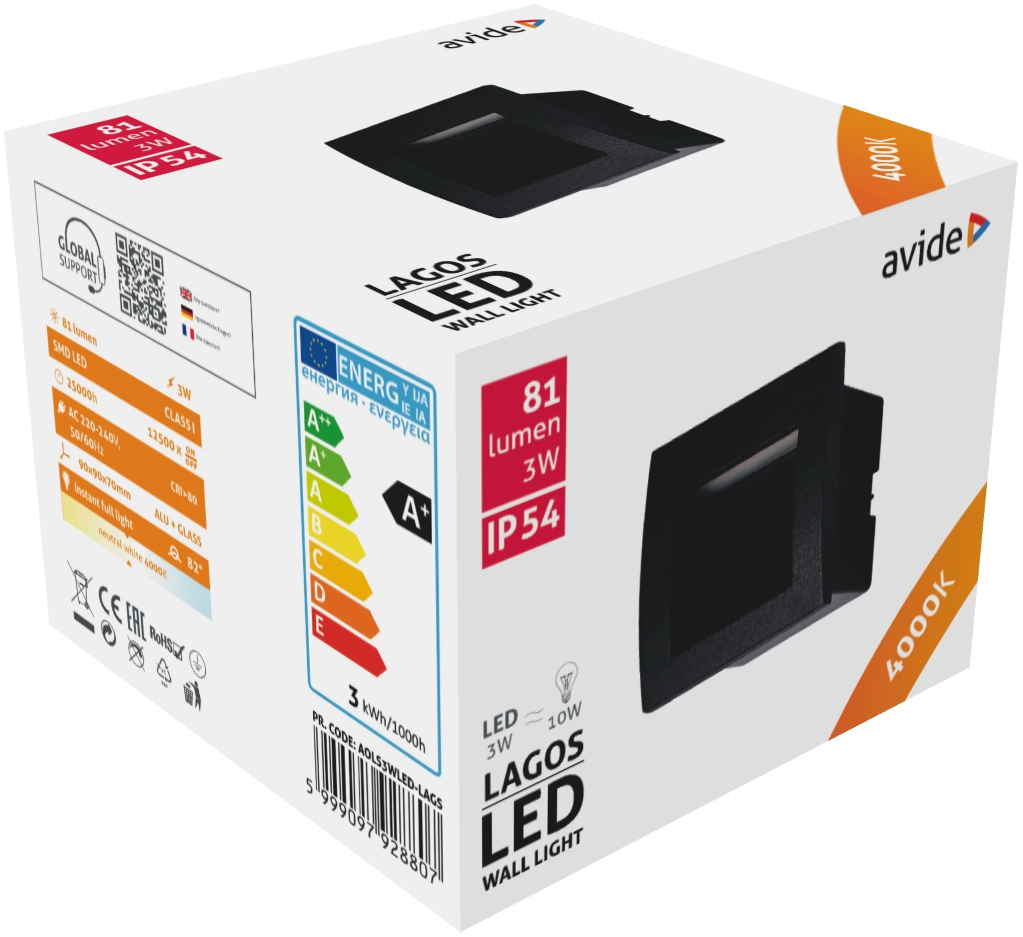 Avide kültéri lépcső lámpa beépíthető Lagos LED 3W NW IP54 9cm | KÜLÖN CSOMAG |