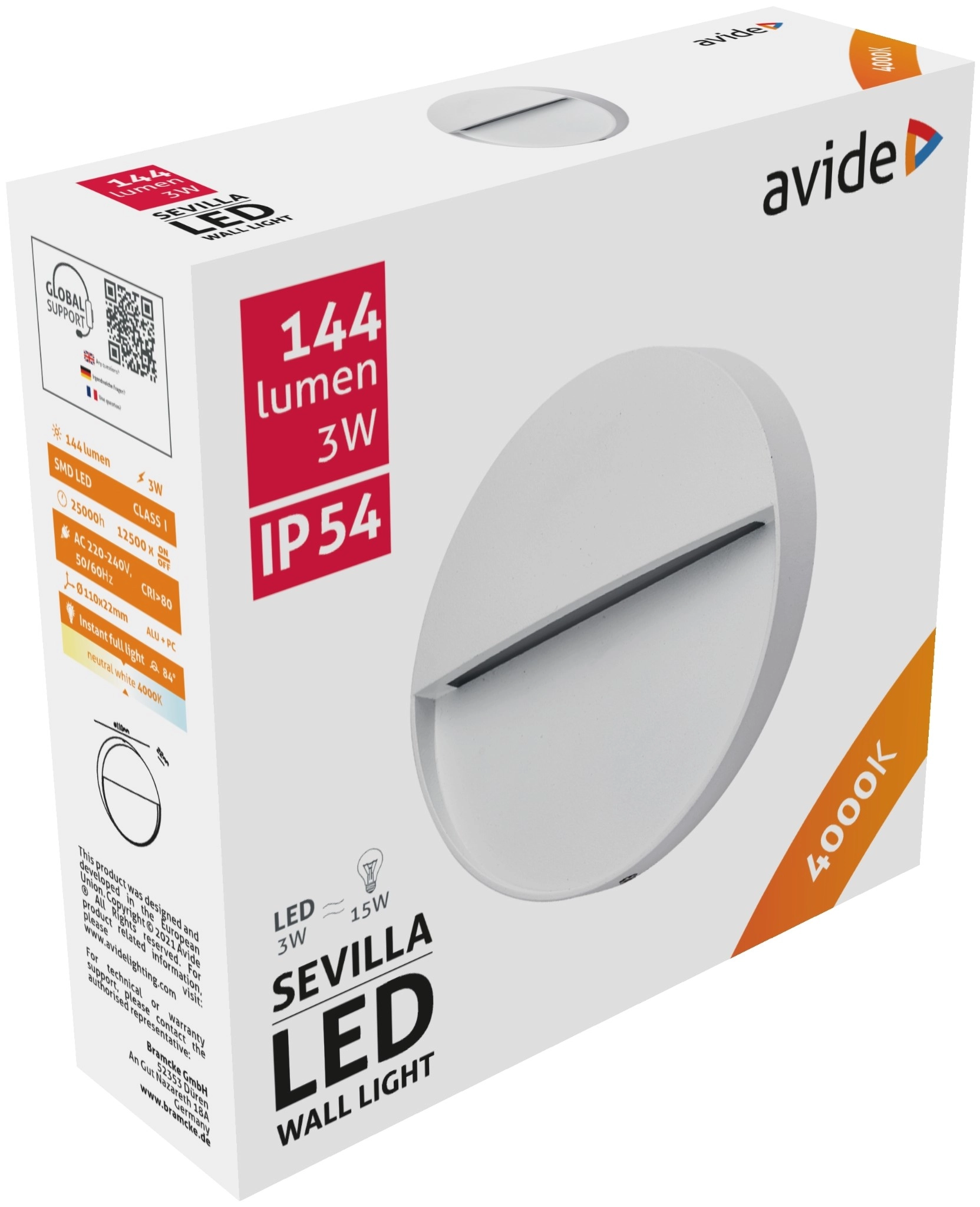 Avide kültéri lépcső lámpa Sevilla LED 3W NW IP54 11cm | KÜLÖN CSOMAG |