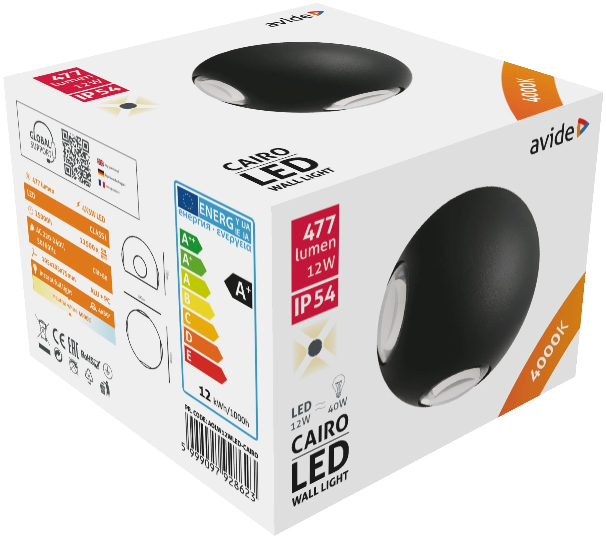 Avide kültéri fali lámpa Cairo 4 irányú LED 12W NW IP54 | KÜLÖN CSOMAG |