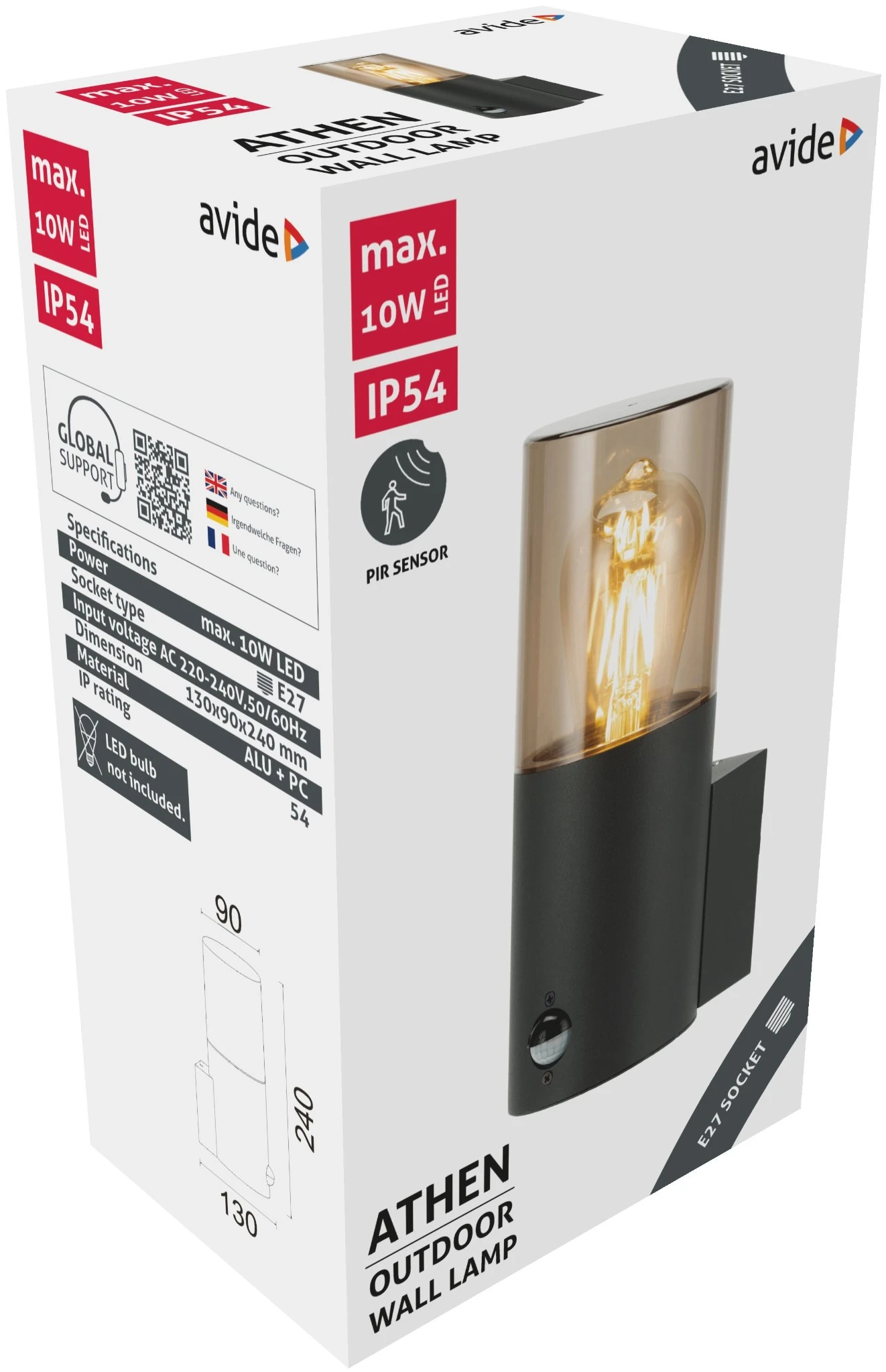 Avide kültéri fali lámpa Athen PIR 1xE27 IP54 | KÜLÖN CSOMAG |