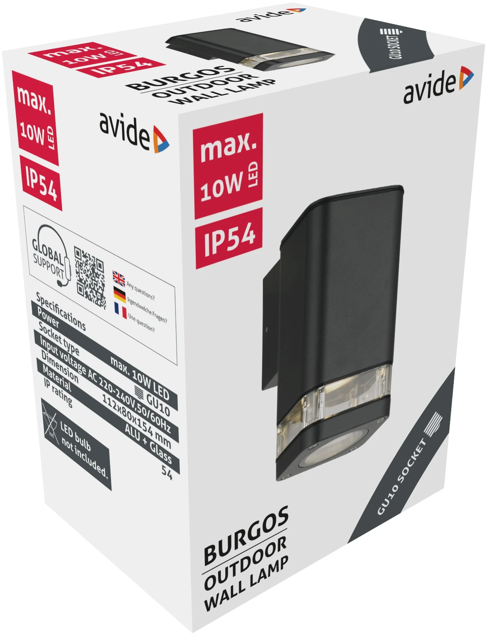 Avide kültéri fali lámpa Burgos 1xGU10 IP54 | KÜLÖN CSOMAG |