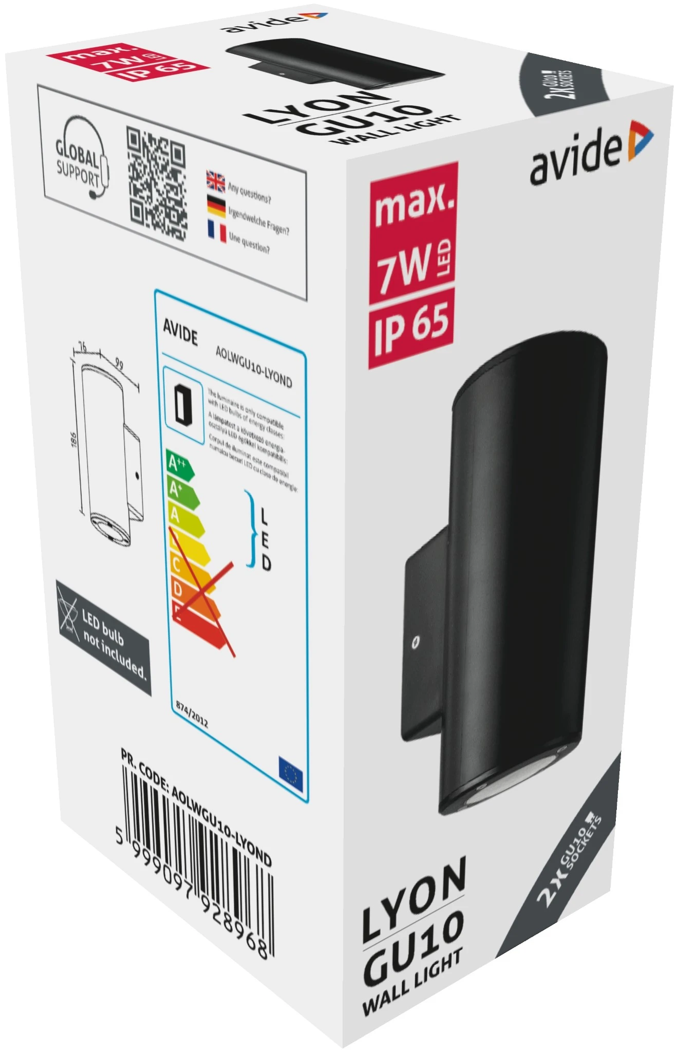 Avide kültéri fali lámpa Lyon 2xGU10 IP65 | KÜLÖN CSOMAG |