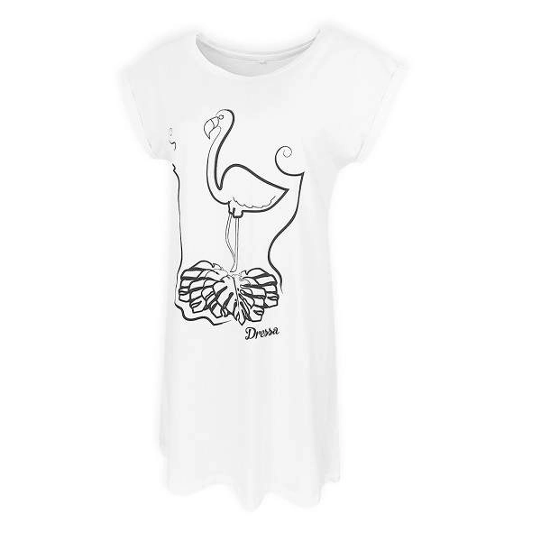 Dressa flamingó mintás pamut pólóruha – fehér | KÜLÖN CSOMAG |