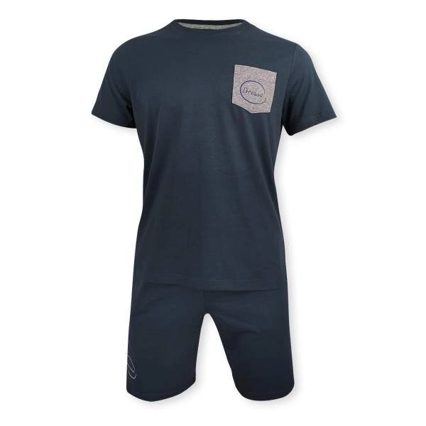 Dressa Home zsebes rövidujjú biopamut rövidnadrágos férfi pizsama – sötétkék | KÜLÖN CSOMAG |