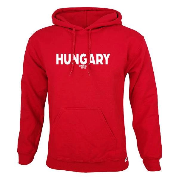 Dressa Hungary feliratos kenguruzsebes pamut kapucnis pulóver – piros | KÜLÖN CSOMAG |