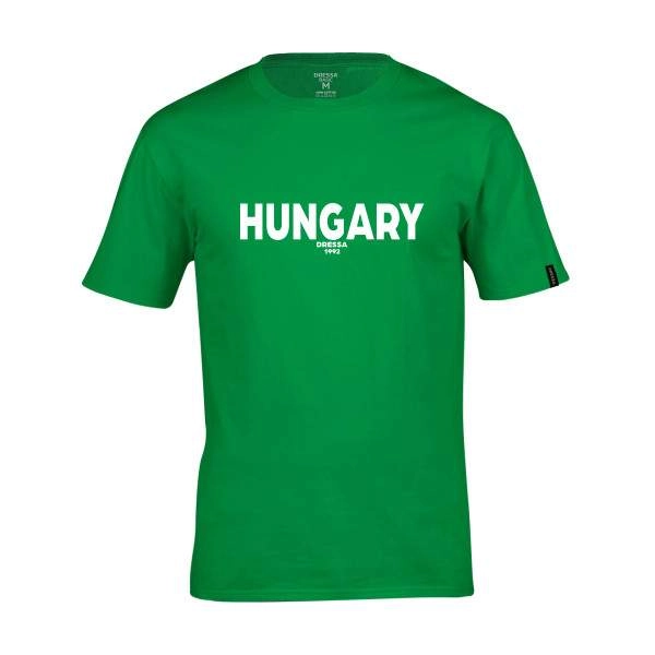 Dressa Hungary feliratos környakú rövid ujjú pamut póló – zöld | KÜLÖN CSOMAG |