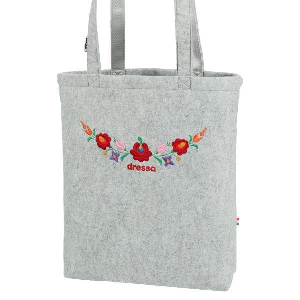 Dressa Bag matyó mintás hímzett filc női shopper táska – szürke | KÜLÖN CSOMAG |