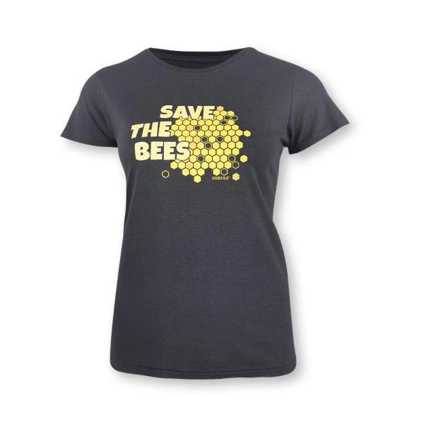 Dressa Save The Bees méhecskés biopamut női póló – sötétszürke | KÜLÖN CSOMAG |