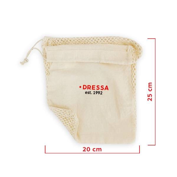 Dressa Shopping hálós összehúzható pamut textil szütyő – nagy | KÜLÖN CSOMAG |