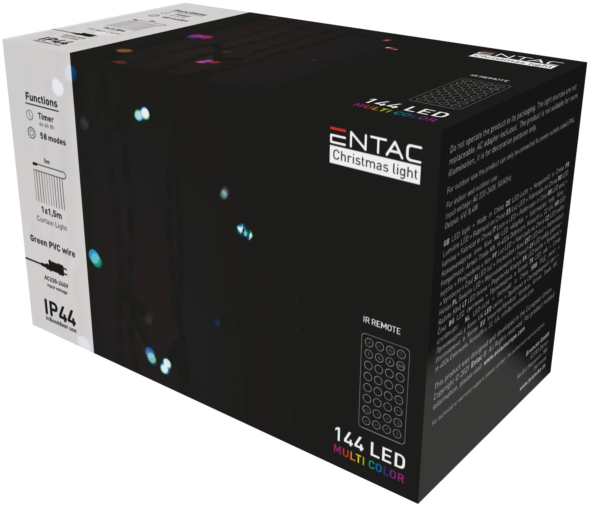 Entac Karácsonyi Függöny IP44 144 LED RGB 8×8 Funkció 1×1.5m IR távirányítóval ECCL-144-RGBIR | KÜLÖN CSOMAG |
