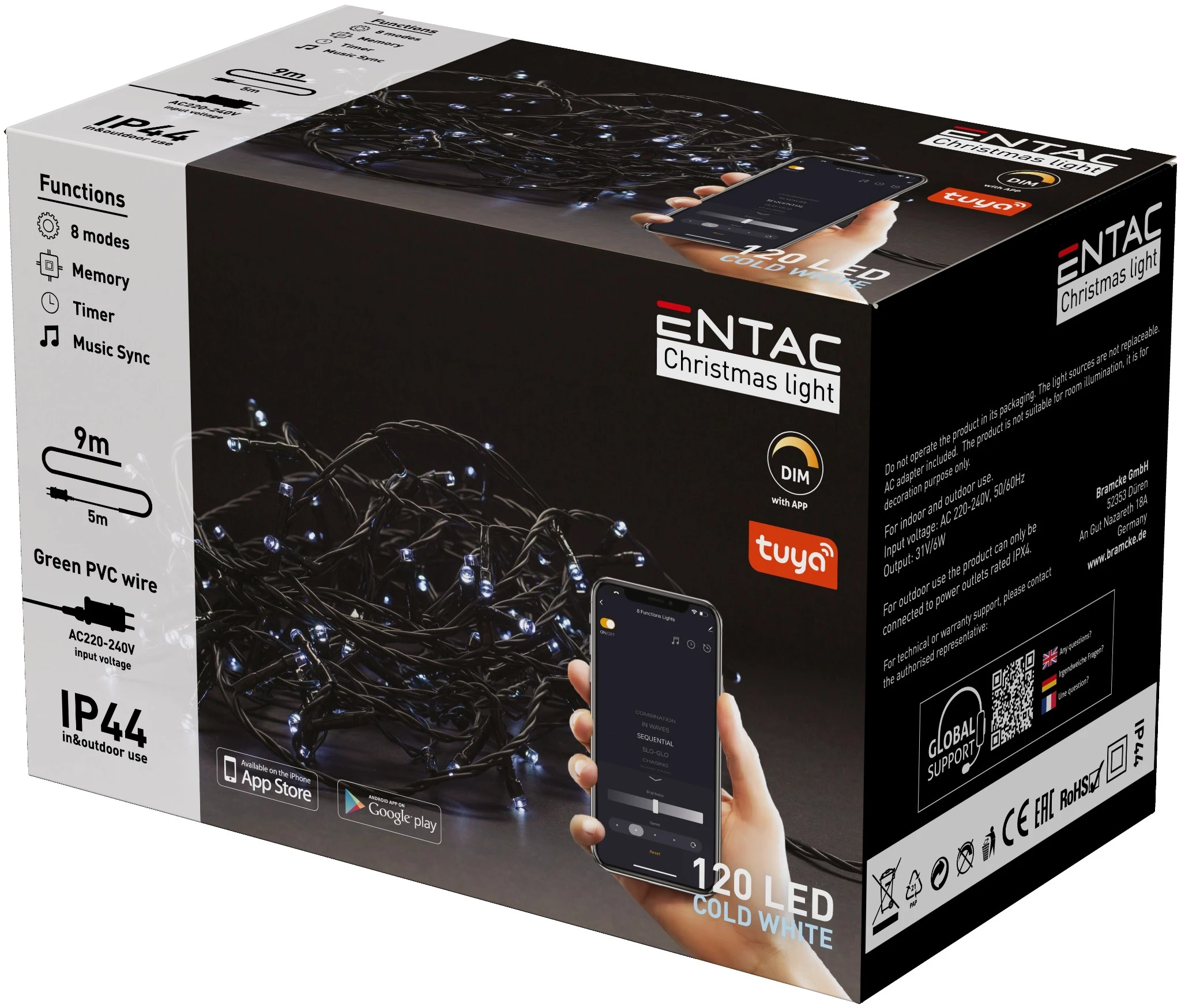 Entac Karácsonyi IP44 120 LED Füzér CW 9m Tuya APP ECL-120-TY-CW | KÜLÖN CSOMAG |