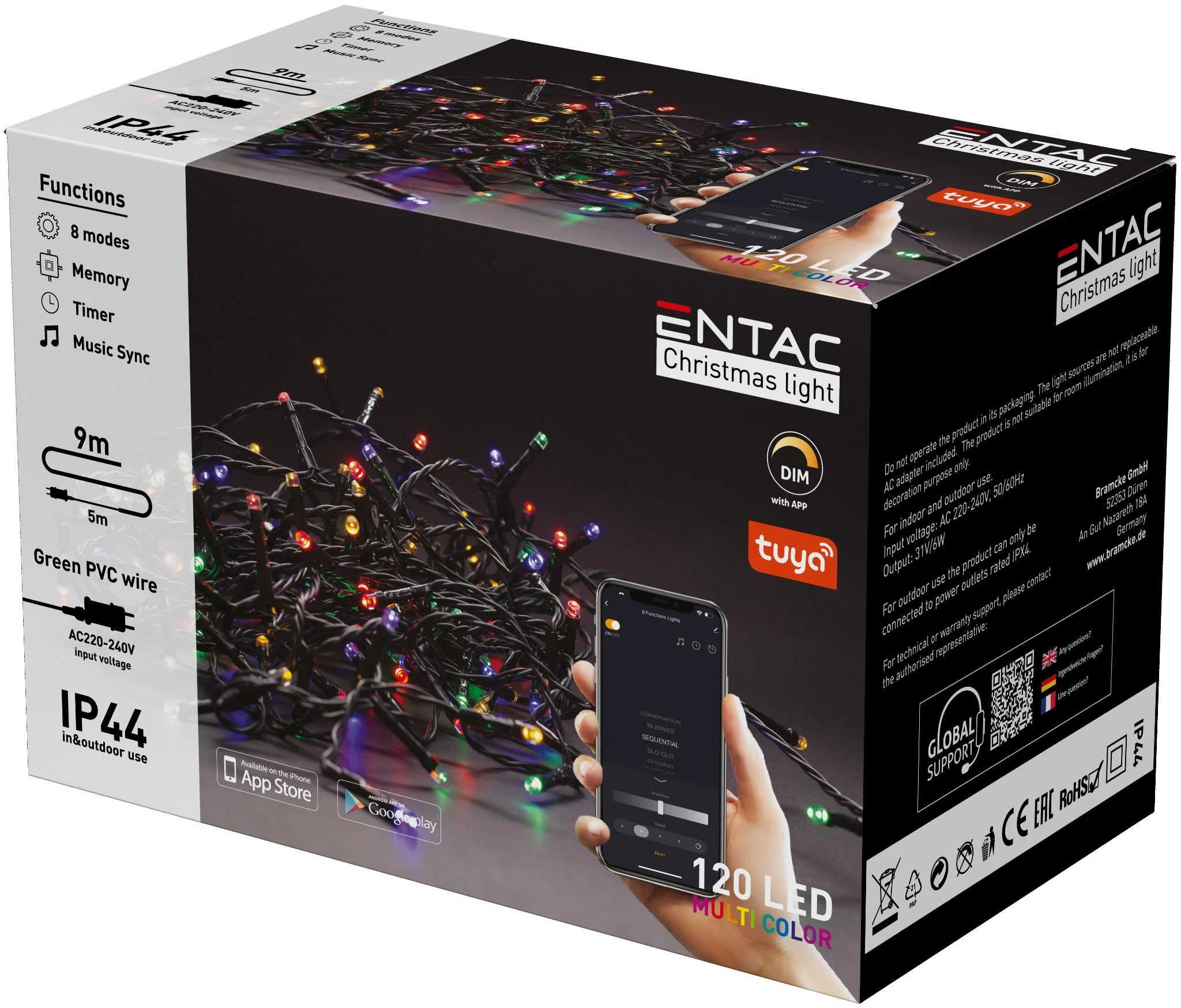 Entac Karácsonyi IP44 120 LED Füzér MC 9m Tuya APP ECL-120-TY-MC | KÜLÖN CSOMAG |