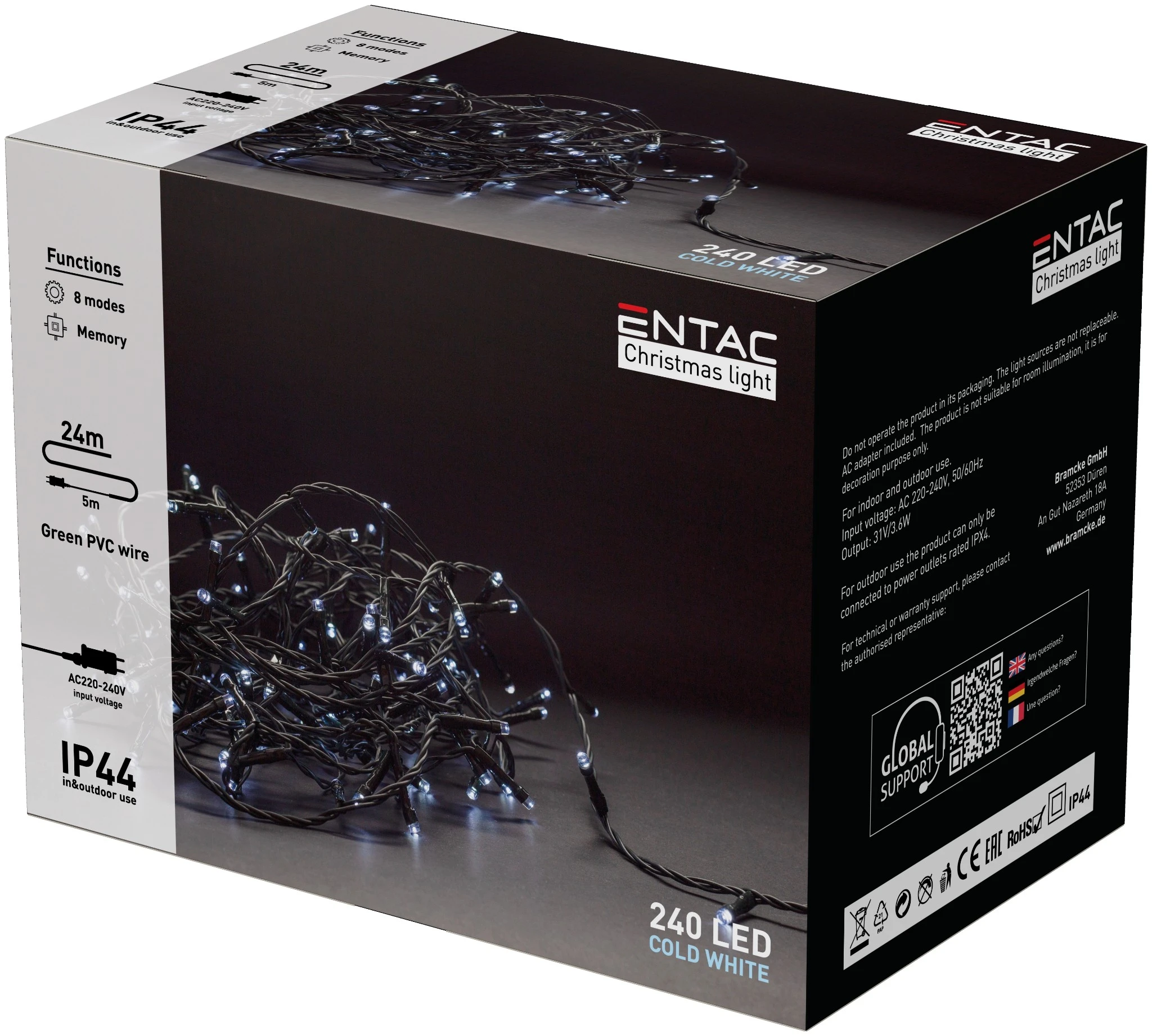 Entac Karácsonyi IP44 240 LED Füzér CW 24m ECL-240-CW | KÜLÖN CSOMAG |