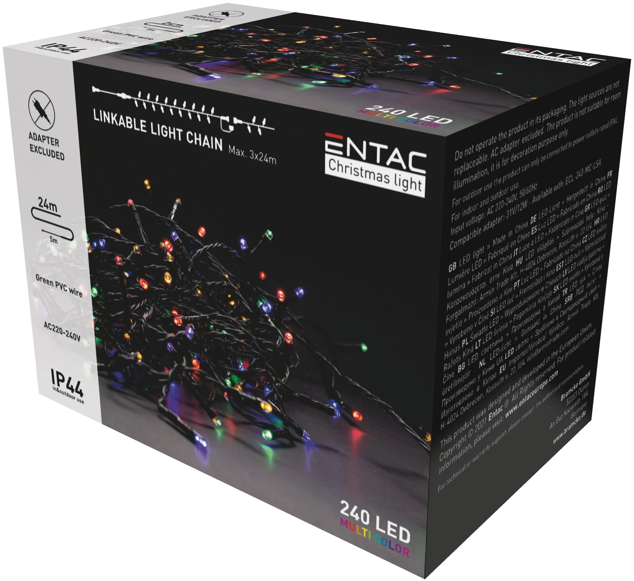 Entac Karácsonyi IP44 240 LED Sorolható  Füzér MC 24m adapter nélkül ECL-240-MC-L | KÜLÖN CSOMAG |