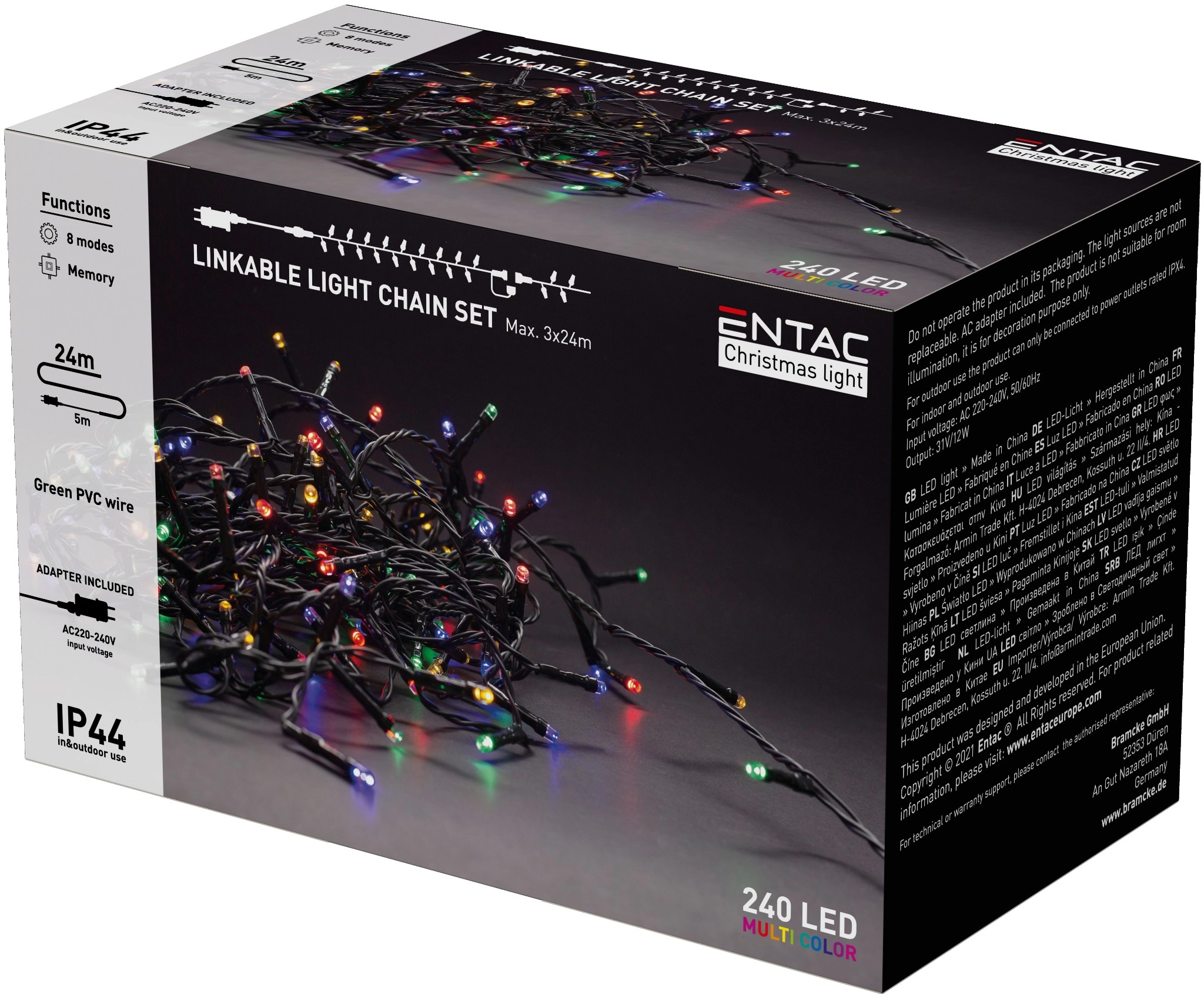 Entac Karácsonyi IP44 240 LED Sorolható Füzér MC 24m szett adapterrel ECL-240-MC-LSA | KÜLÖN CSOMAG |