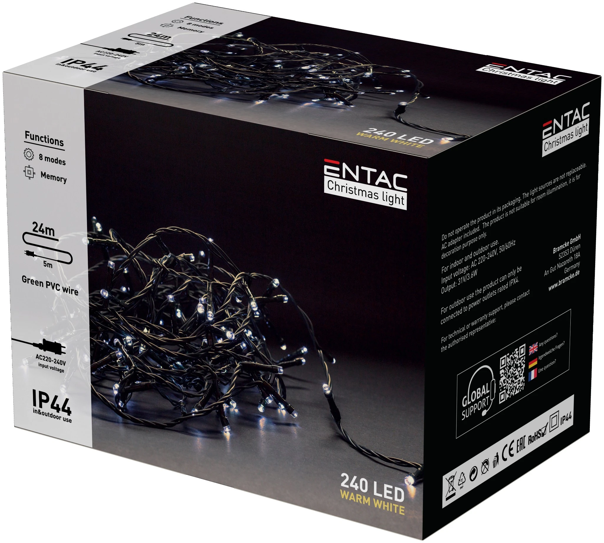 Entac Karácsonyi IP44 240 LED Füzér WW 24m ECL-240-WW | KÜLÖN CSOMAG |