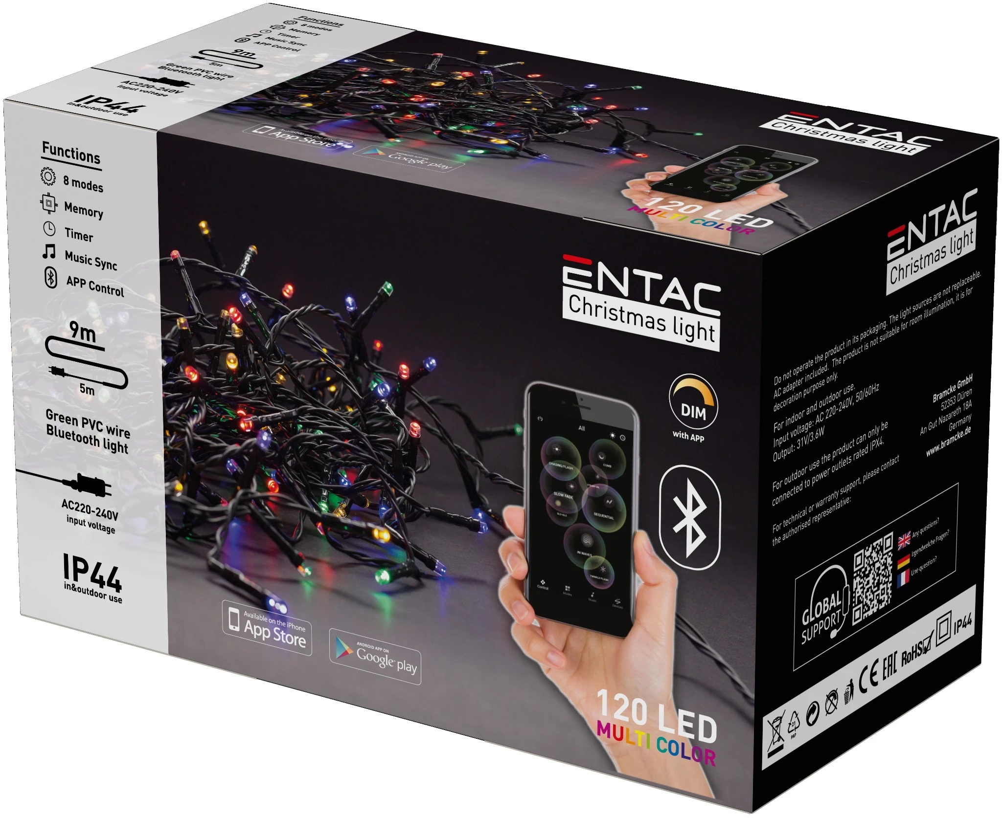 Entac Karácsonyi IP44  Fényfüzér 120 LED MC 9m BT aplikáció ECL-BT-120MC | KÜLÖN CSOMAG |