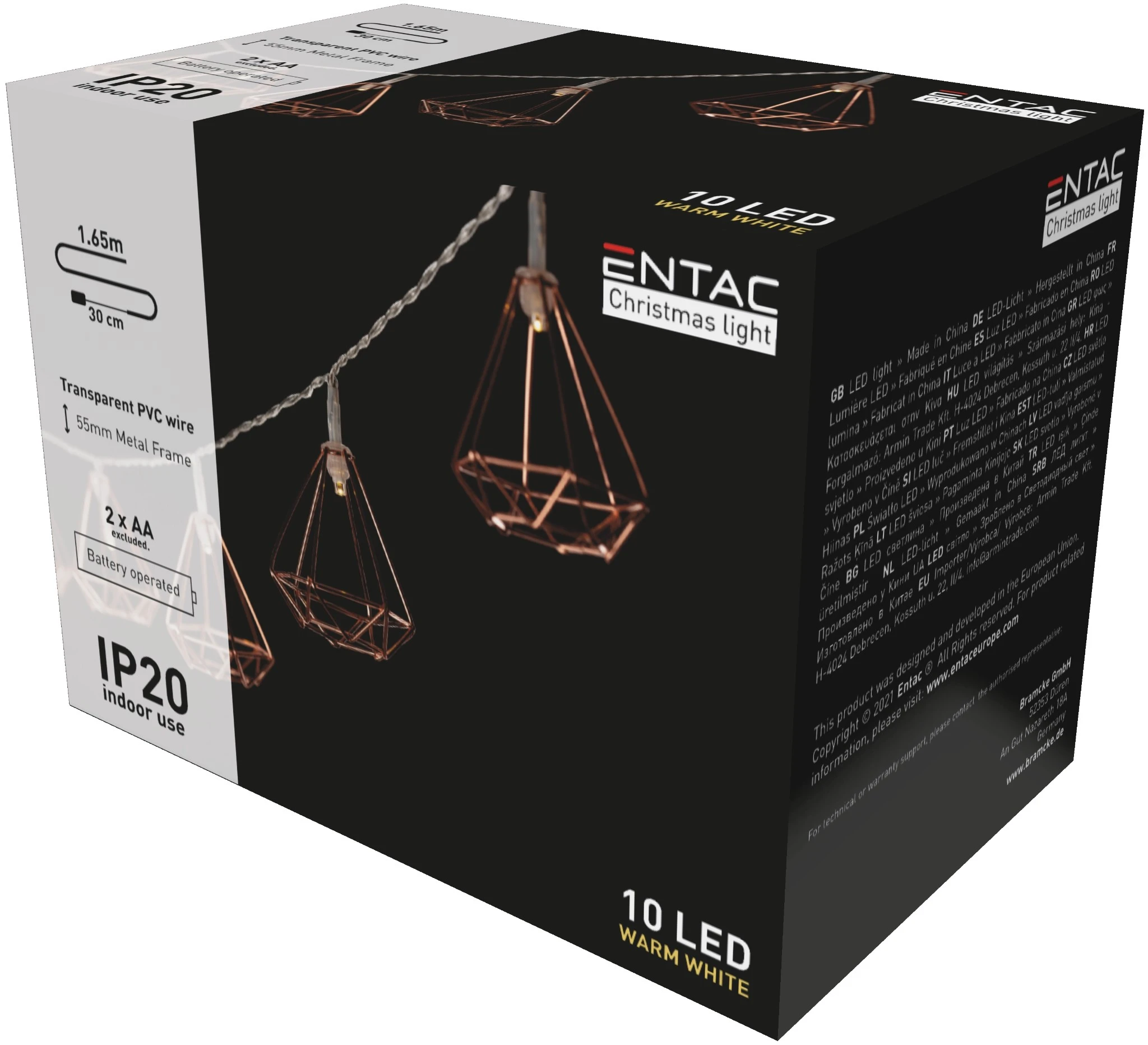 Entac Karácsonyi Beltéri Füzér Fém kerettel 10 LED WW 1,65m (2AA nt.) ECLMF-10WW | KÜLÖN CSOMAG |