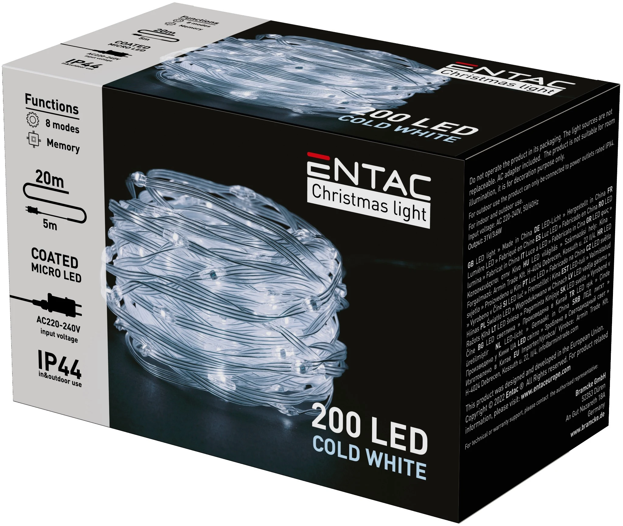 Entac Karácsonyi IP44 200 PVC Bevonatú Micro LED CW 20m ECML-200-CW | KÜLÖN CSOMAG |