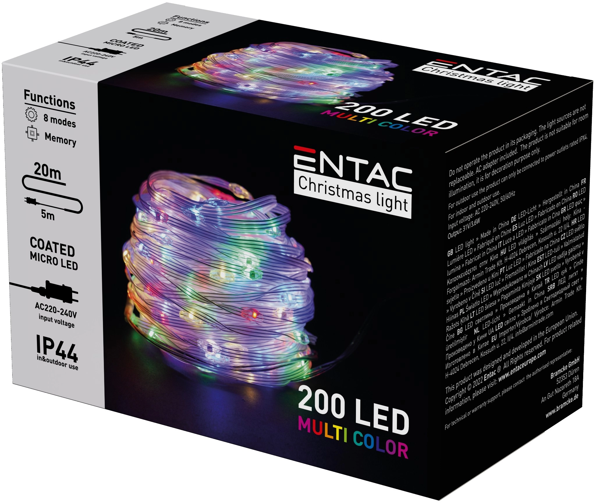 Entac Karácsonyi IP44 200 PVC Bevonatú Micro LED MC 20m ECML-200-MC | KÜLÖN CSOMAG |