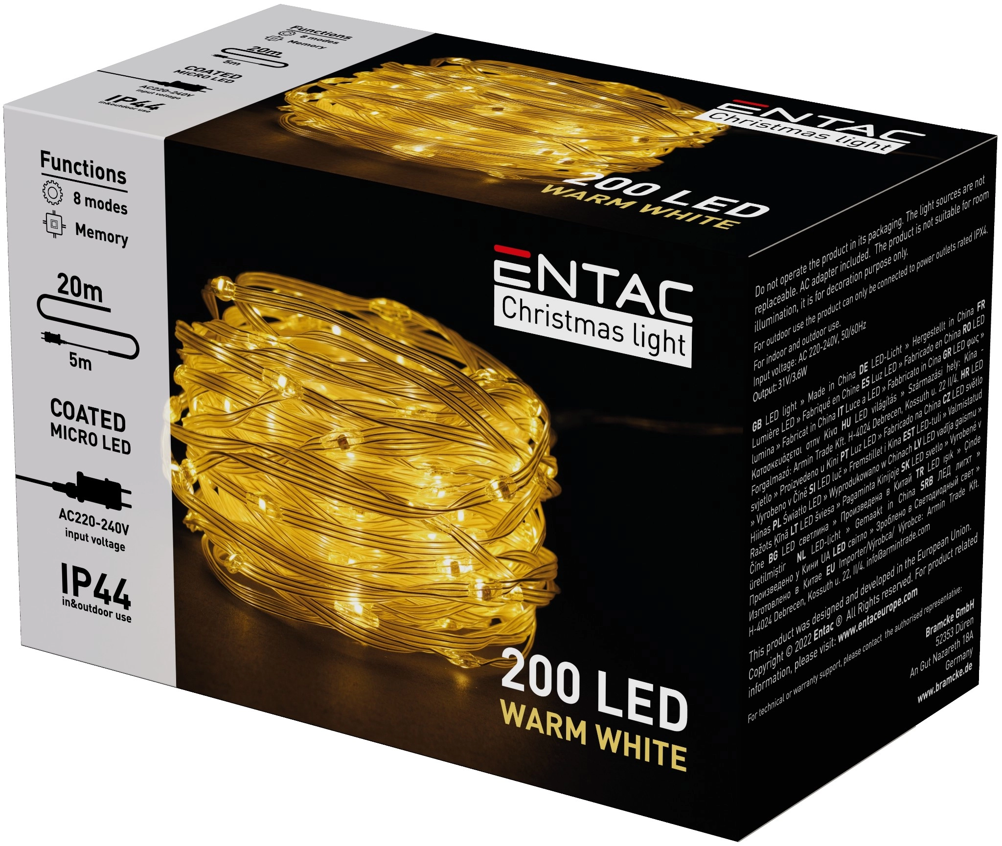Entac Karácsonyi IP44 200 PVC Bevonatú Micro LED WW 20m ECML-200-WW | KÜLÖN CSOMAG |
