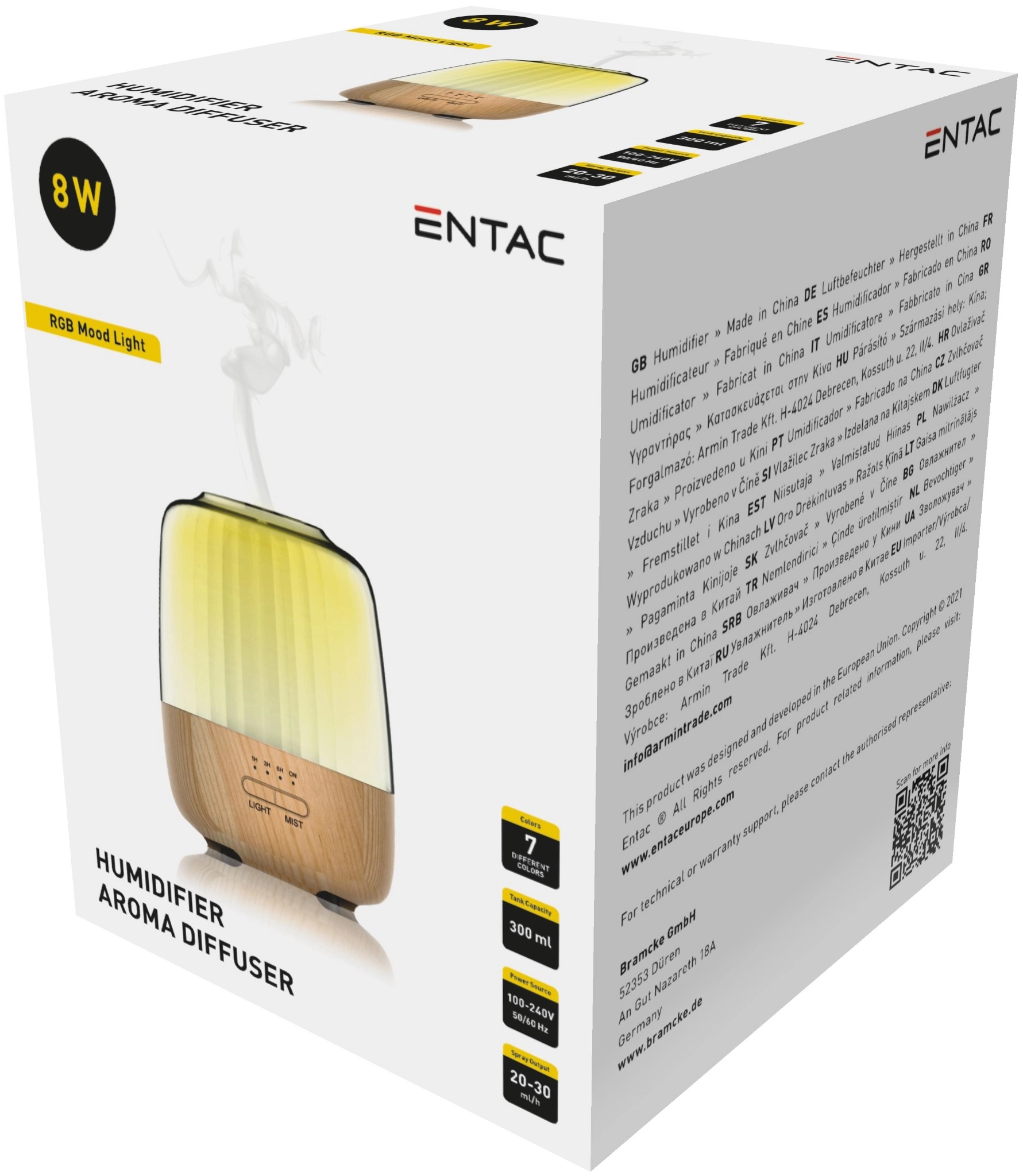Entac Aromaterápiás Párásító Fa mintázat RGB Hangulatvilágítással 300ml 8W | KÜLÖN CSOMAG |