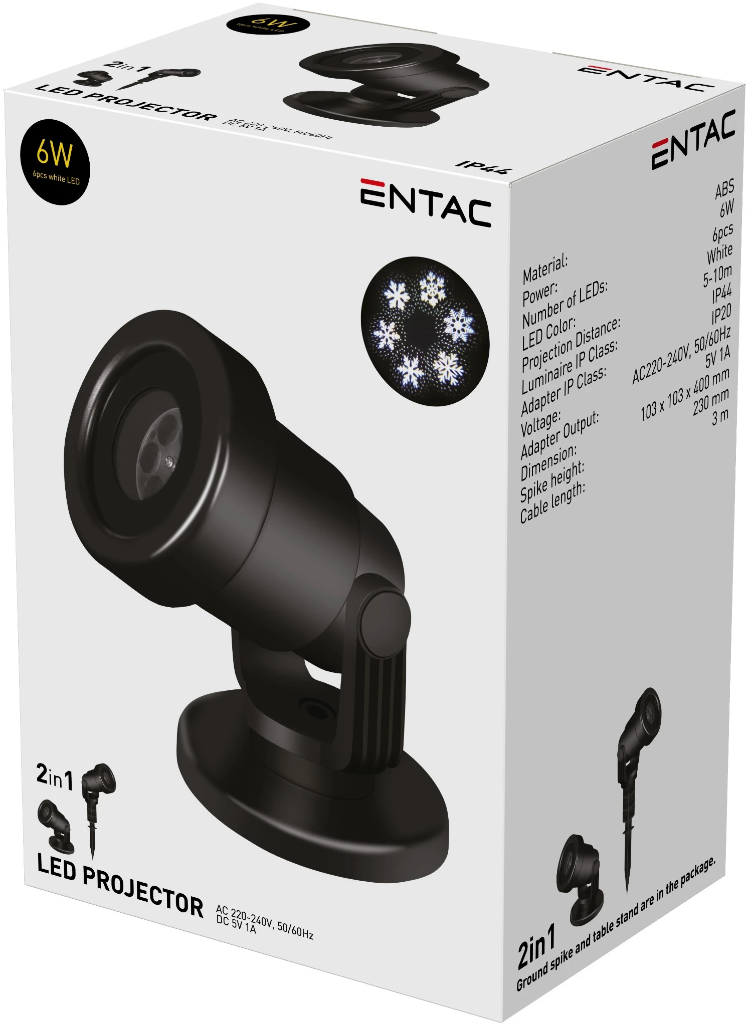 Entac LED Projektor Lámpa 6W fehér 5-10m ELPL-6W | KÜLÖN CSOMAG |