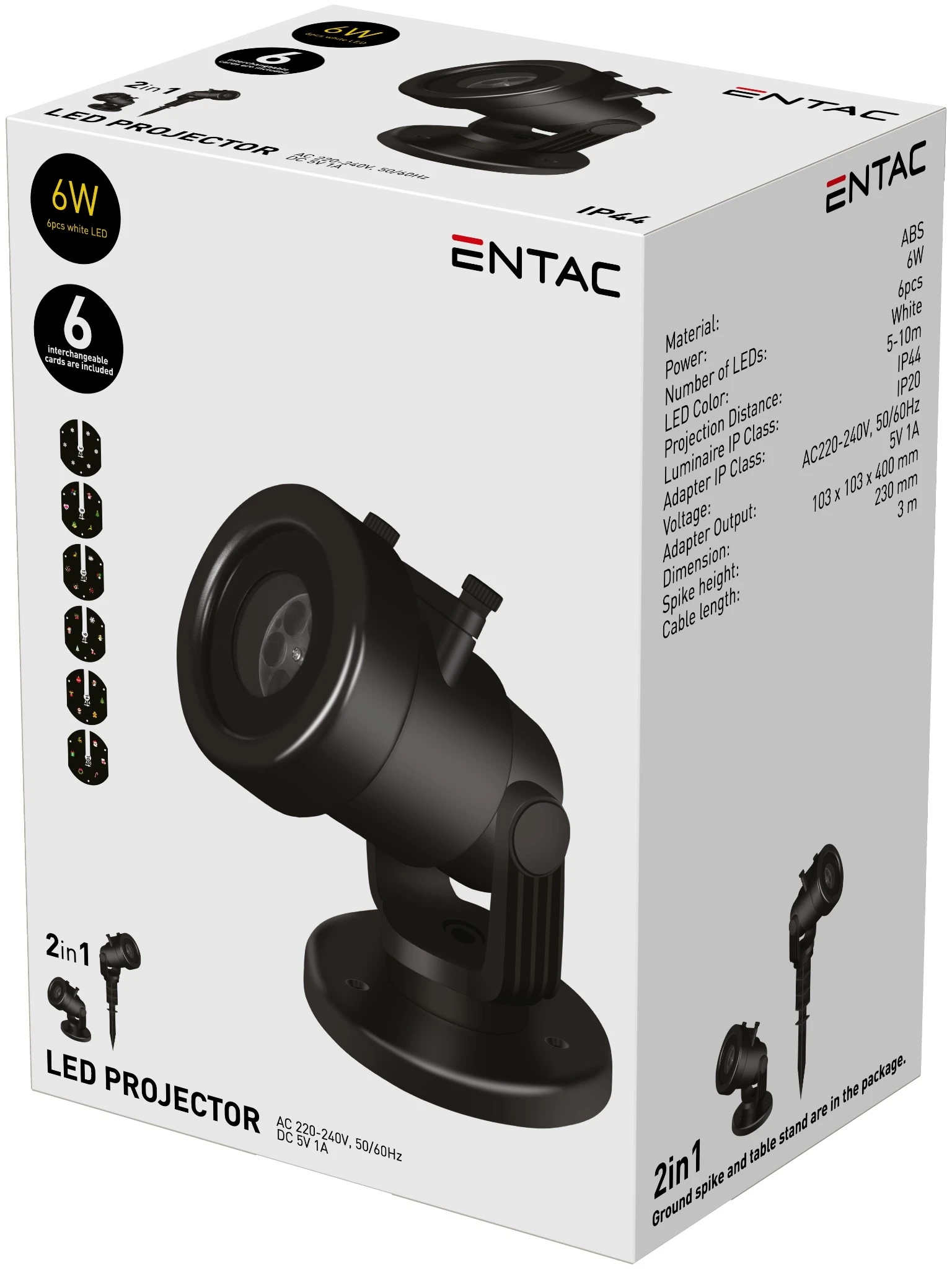 Entac LED Projektor Lámpa 6*1W 6db kártyával 5-10m ELPL-6W-6C | KÜLÖN CSOMAG |