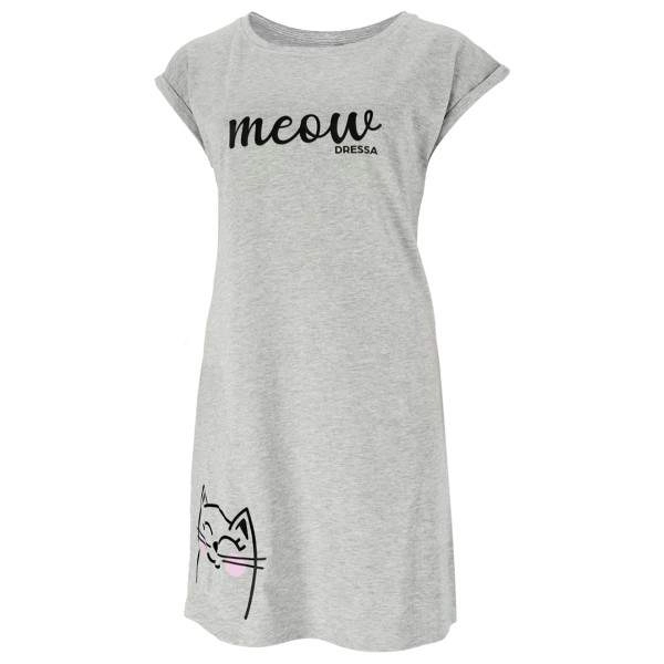 Dressa Meow feliratos cicás pamut pólóruha – melírszürke | KÜLÖN CSOMAG |