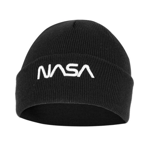 Nasa Worm White hímzett beanie kötött sapka – fekete | KÜLÖN CSOMAG |