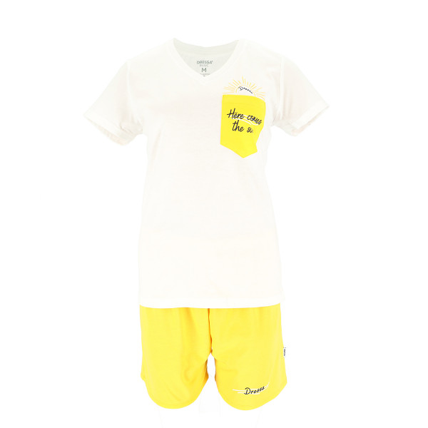 Dressa Home Sun rövidnadrágos női pamut pizsama – sárga | KÜLÖN CSOMAG |